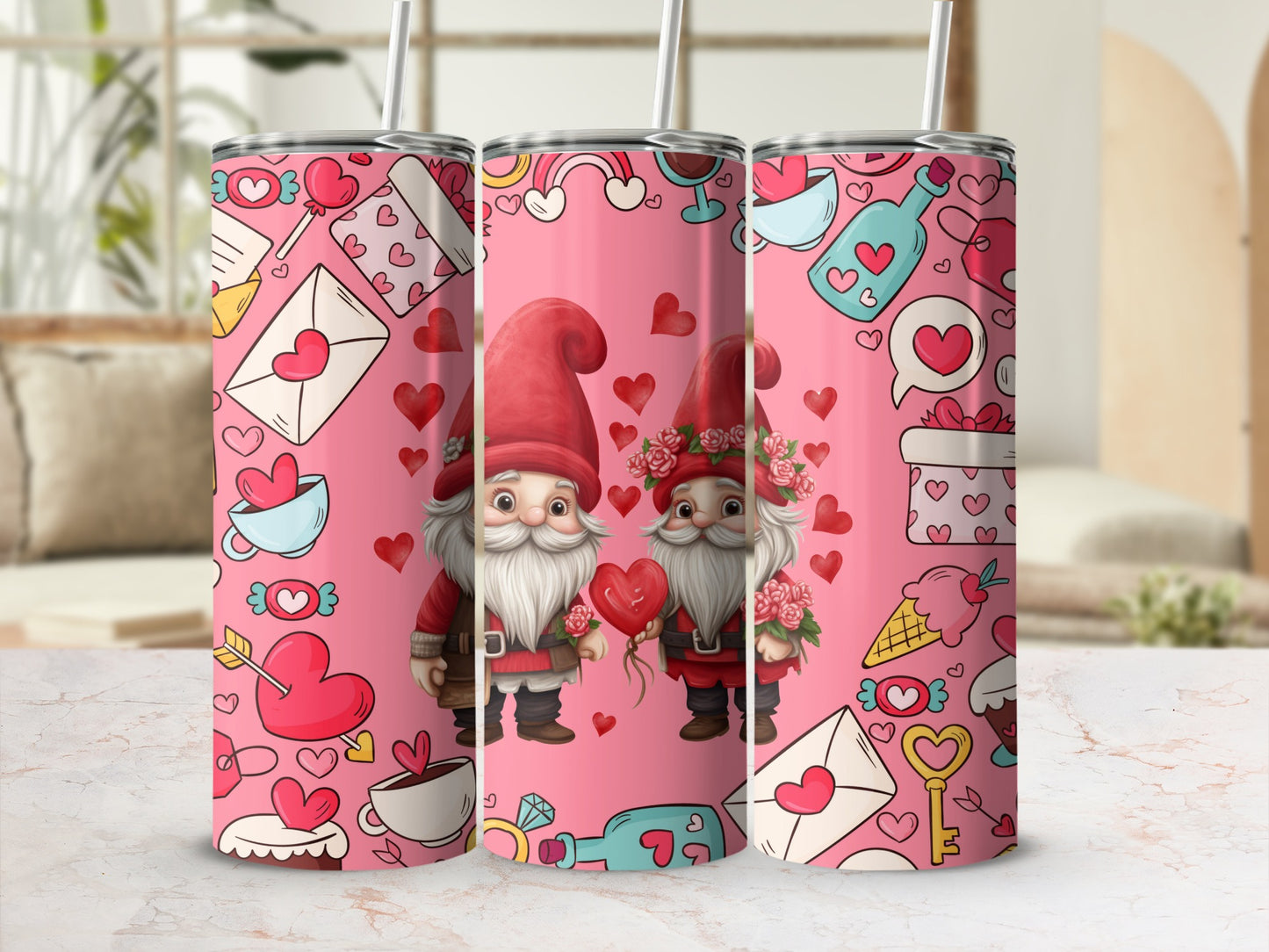 Cute Gnomes Hearts Valentines Design Tumbler Product