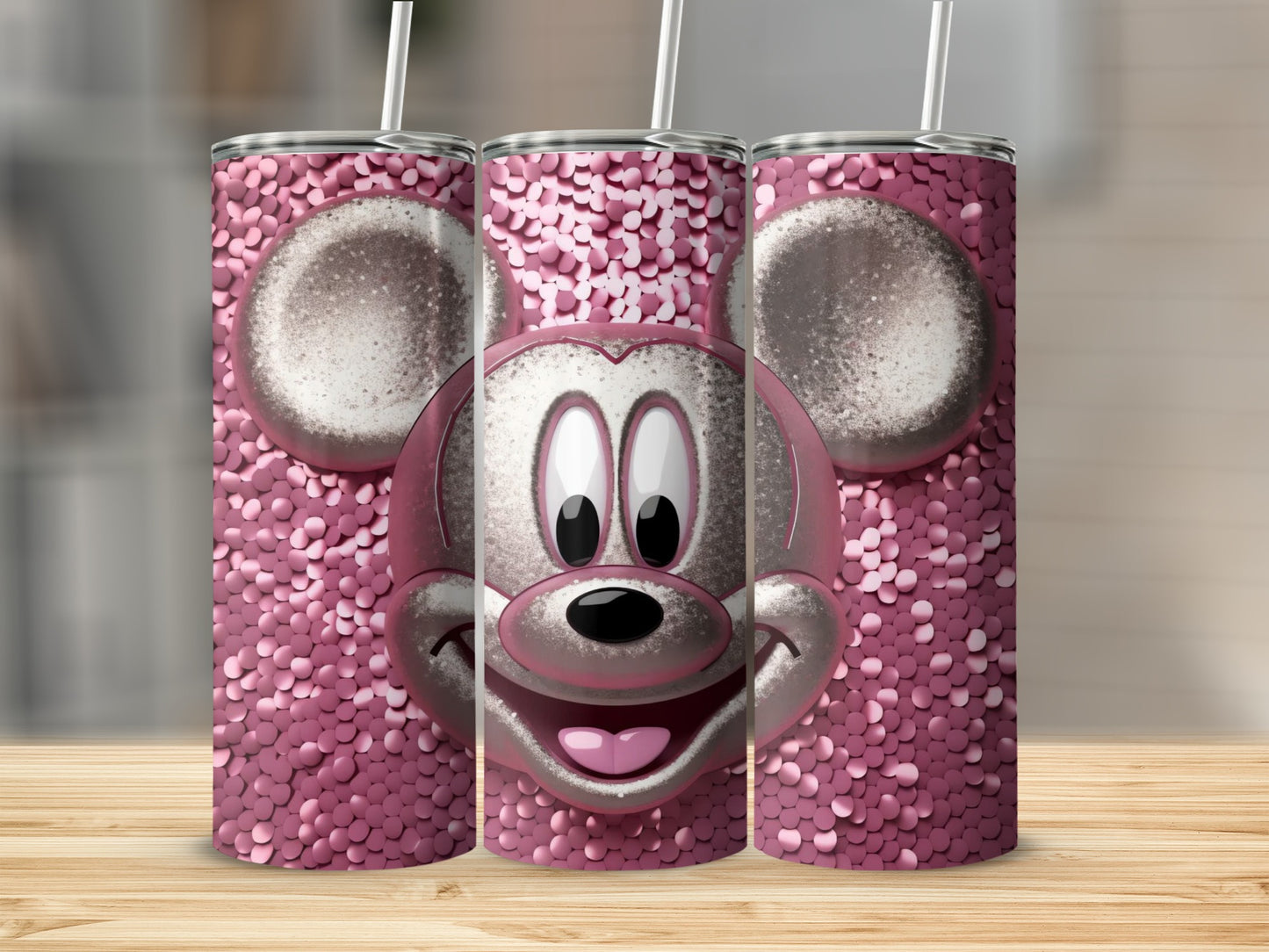 Cute Pink Glitter Mouse Face Tumbler for Girls
