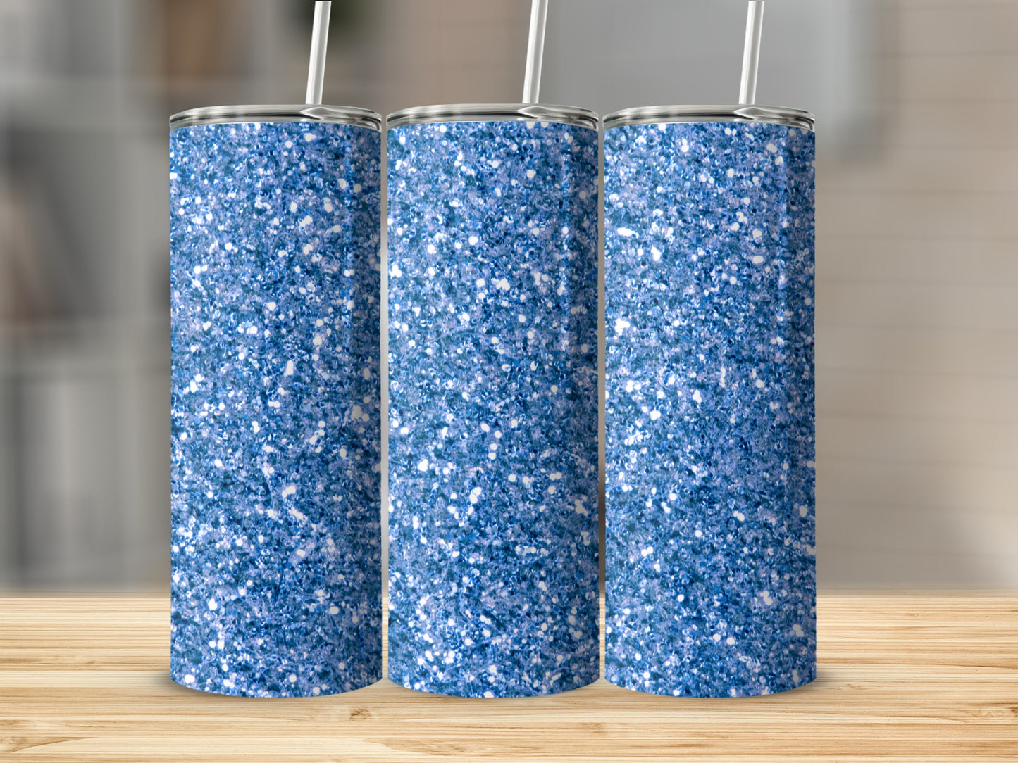 Blue Glitter Tumbler with White Straw Tumbler