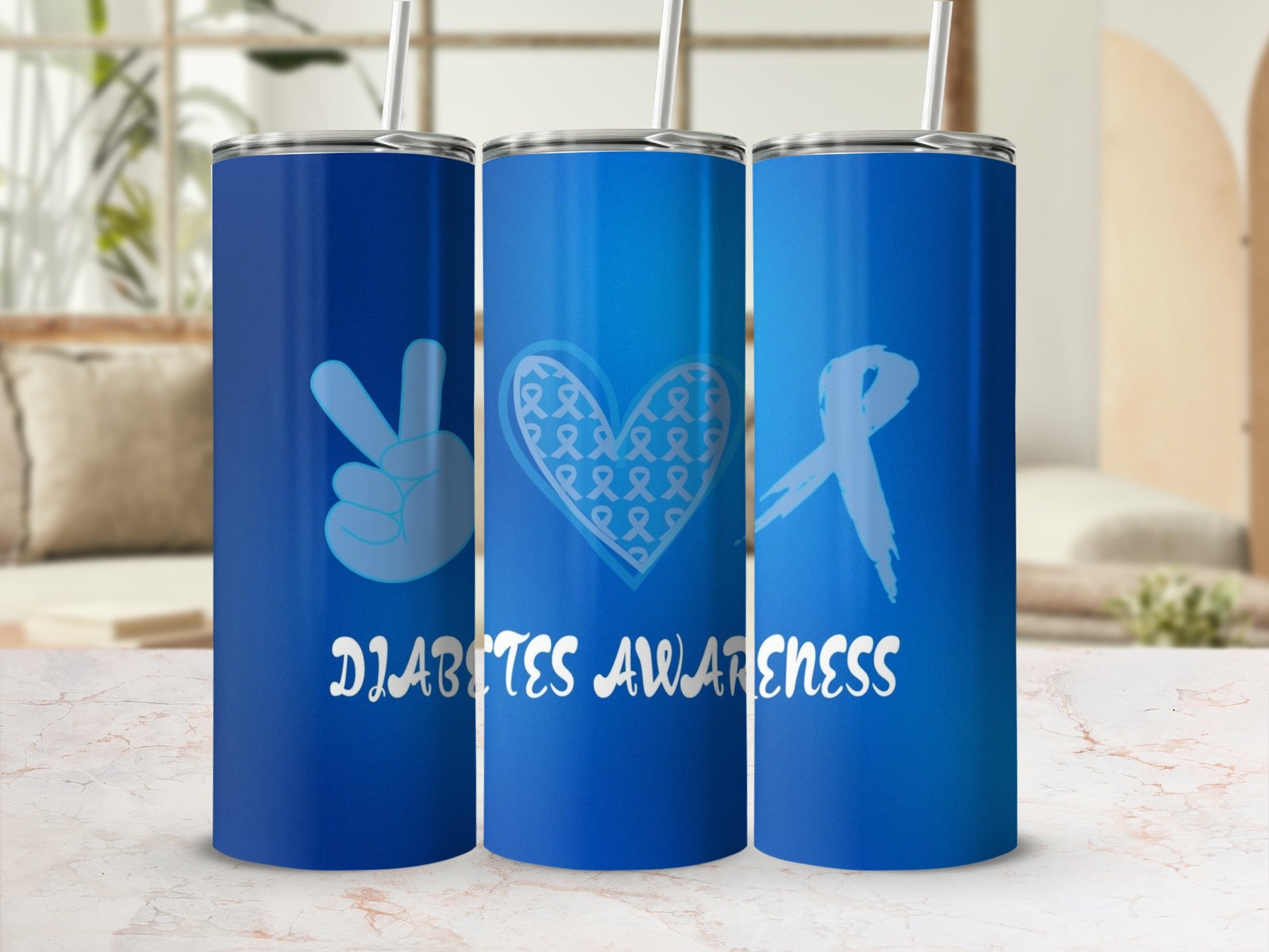 Diabetes Awareness Blue Themed Tumbler Cup