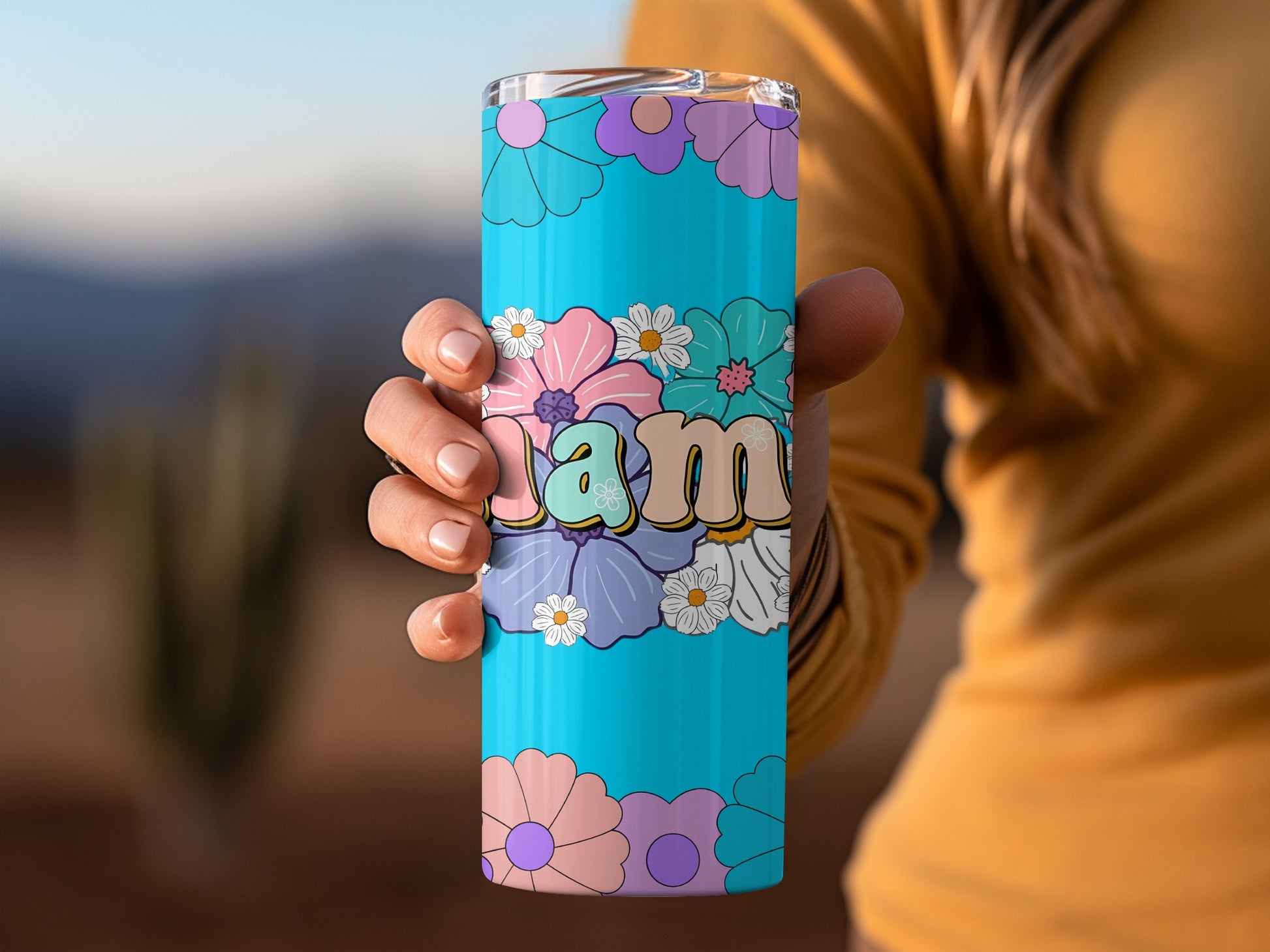 Personalized Floral Name Blue Tumbler Unique Gift Item