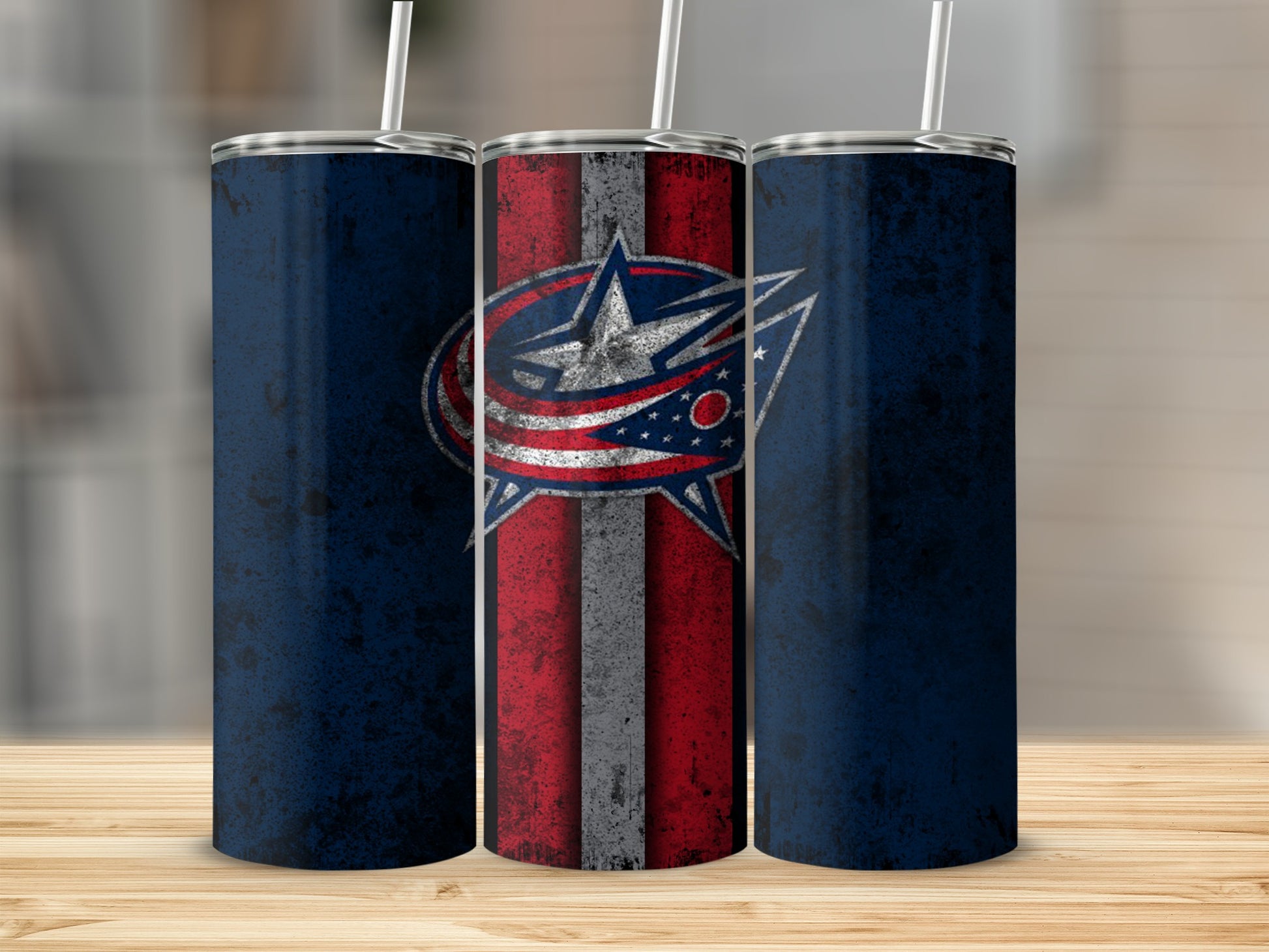 Red and Blue Striped Sports Logo Tumbler Cup
