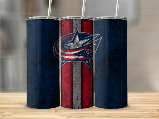 Red and Blue Striped Sports Logo Tumbler Cup