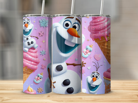 Cute Olaf Ice Cream Themed Tumbler with Straw