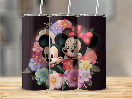 Mickey and Minnie Tumblers with Floral Background