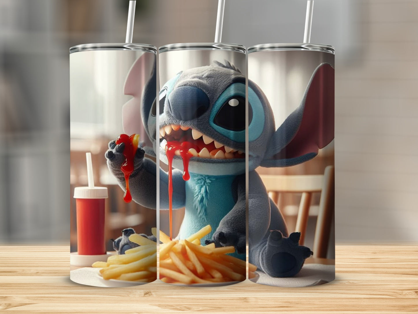 Stitch Eating Fries Cute Custom Tumbler Flask