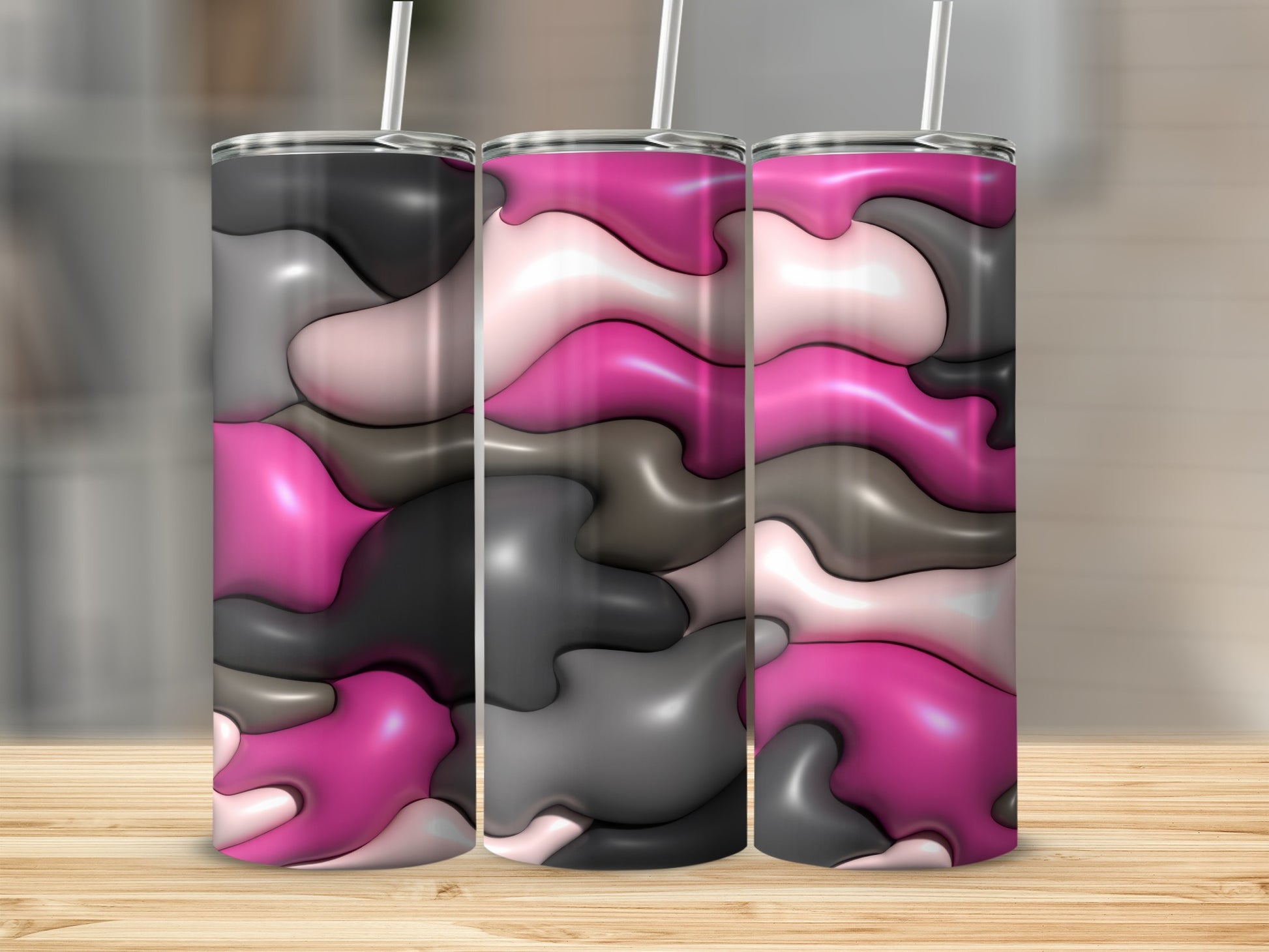Pink Grey Black White Wavy Design Tumbler product type