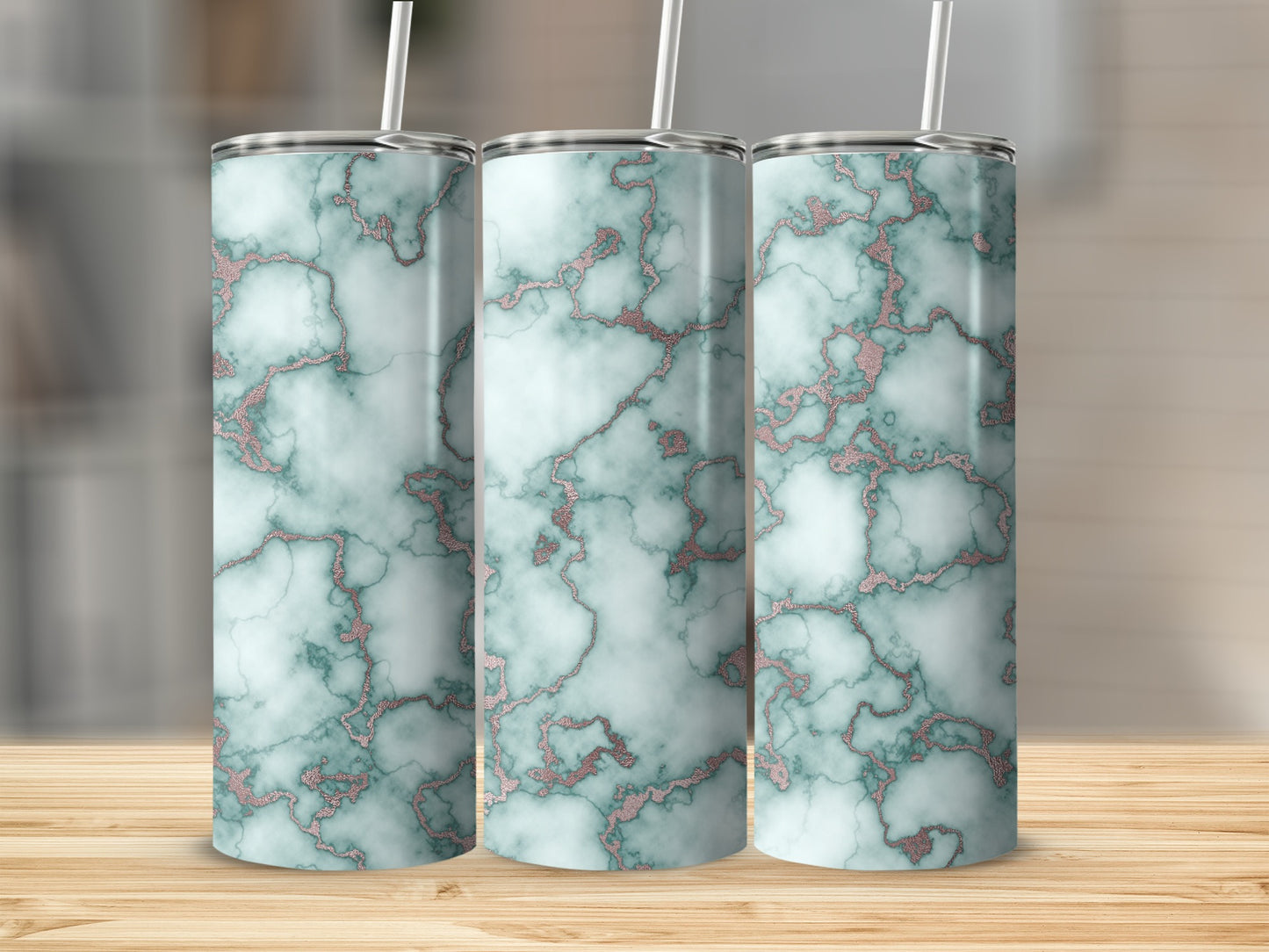 Teal Faux Marble Rose Gold Veins Design Style Tumblers