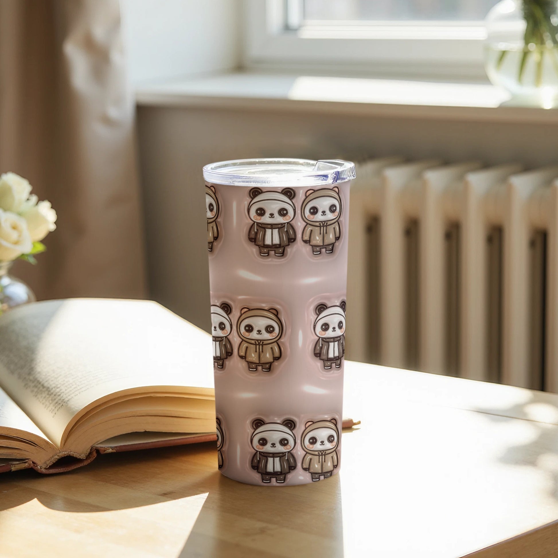 Cute Panda Bear Print Insulated Tumbler with Lid