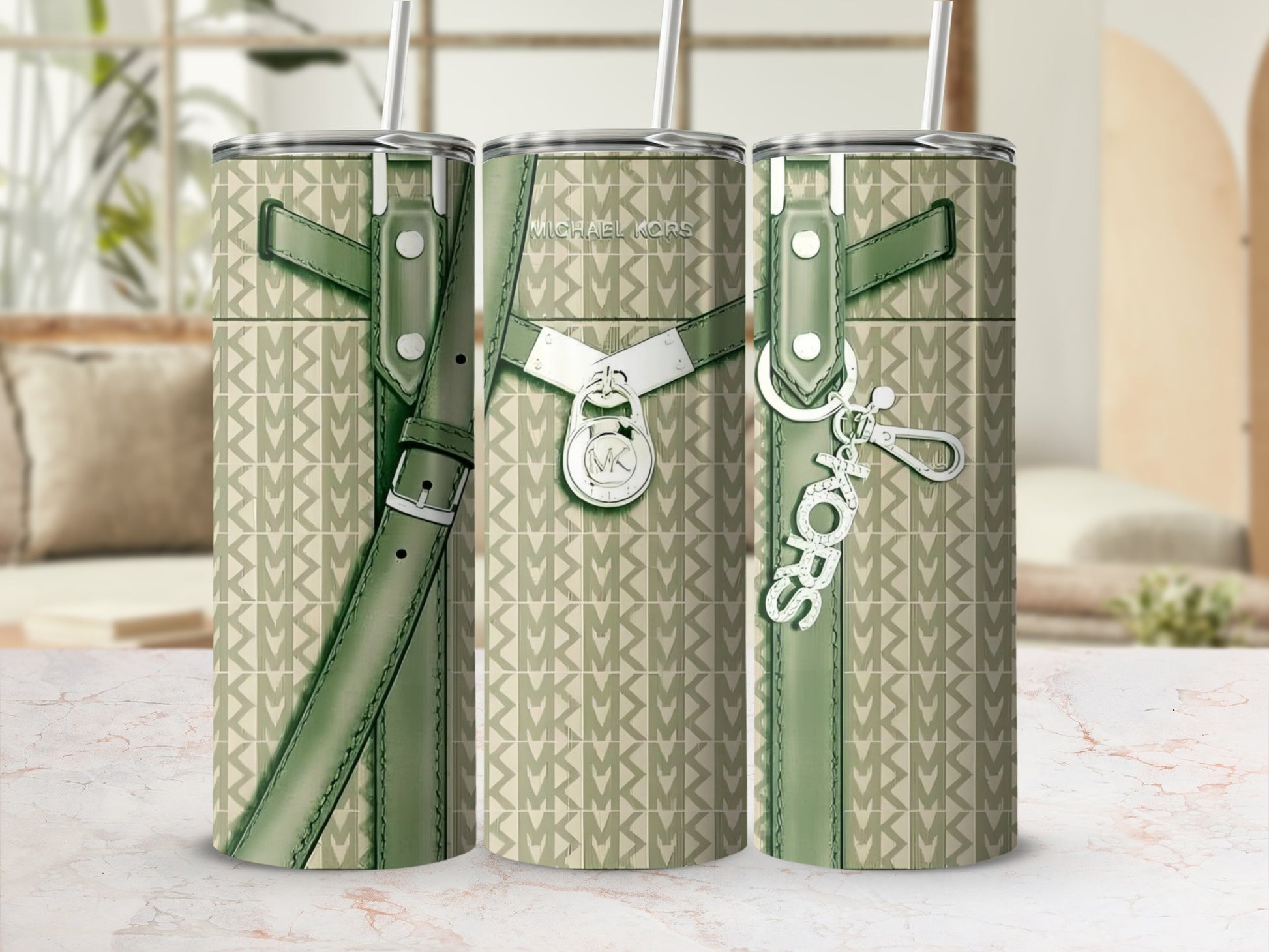 Michael Kors Green Patterned Travel Tumbler