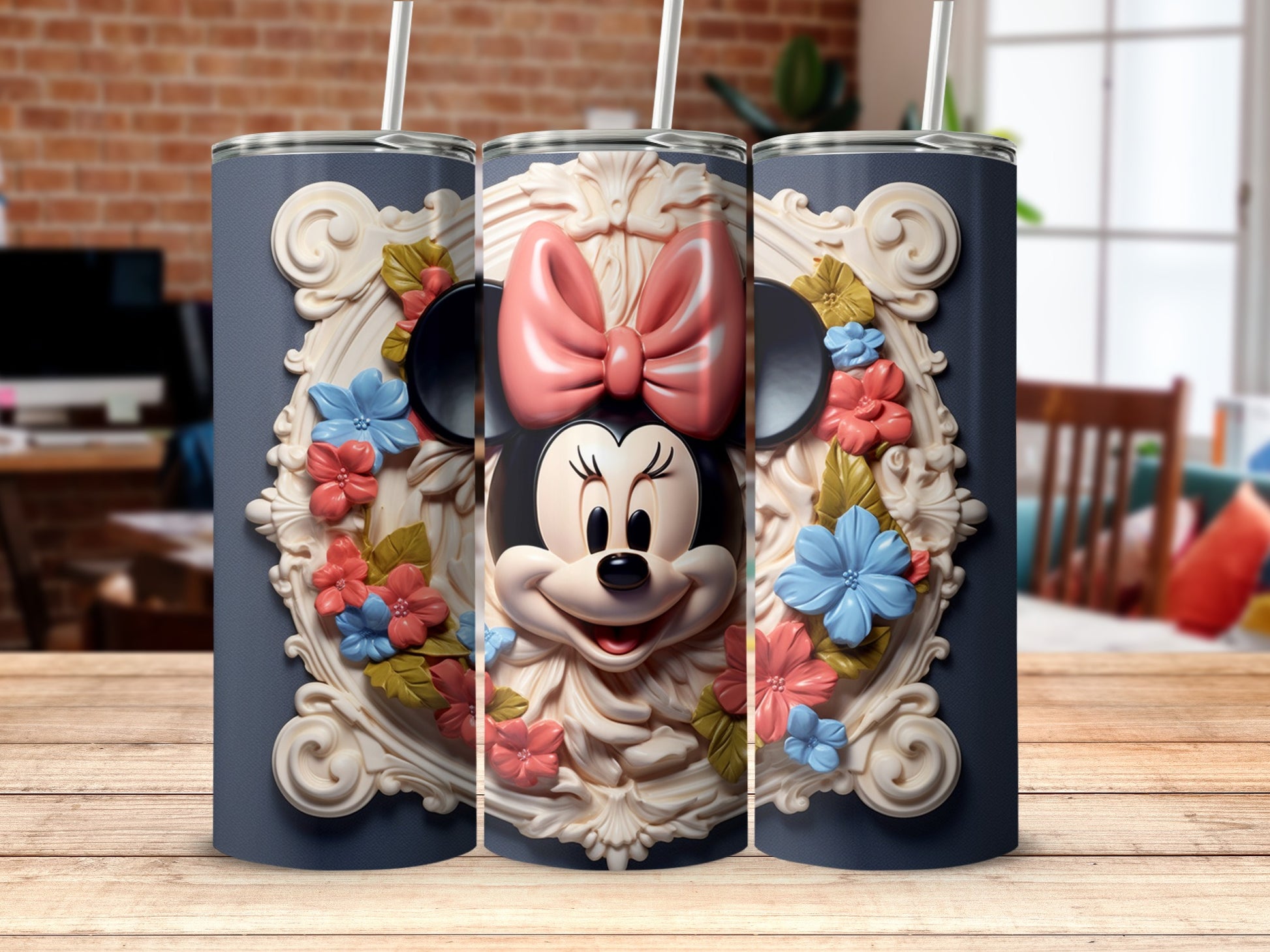 Cute Minnie Mouse Floral Design Tumbler for Everyday Use