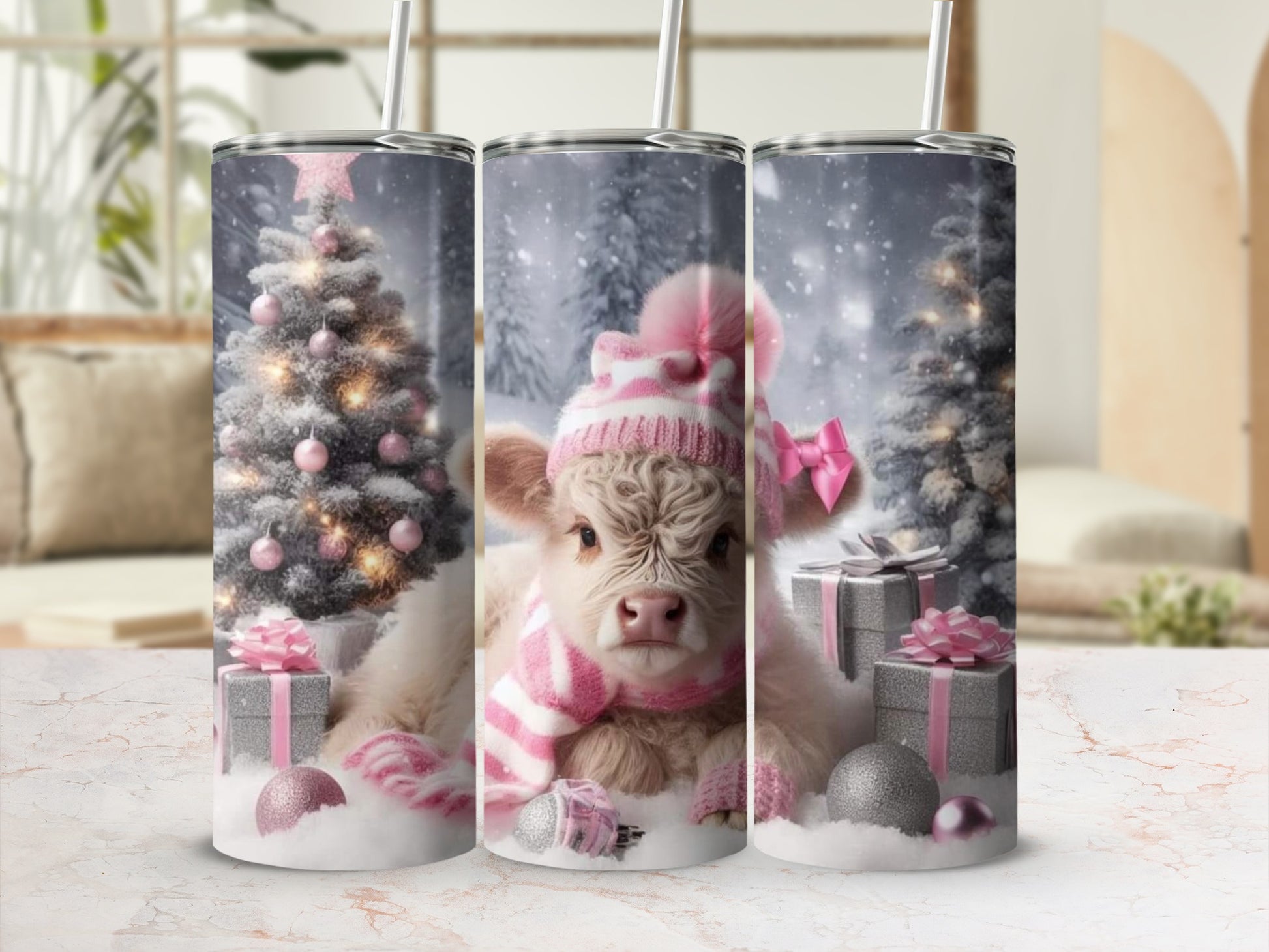 Adorable Holiday Cow With Christmas Gifts Tumbler