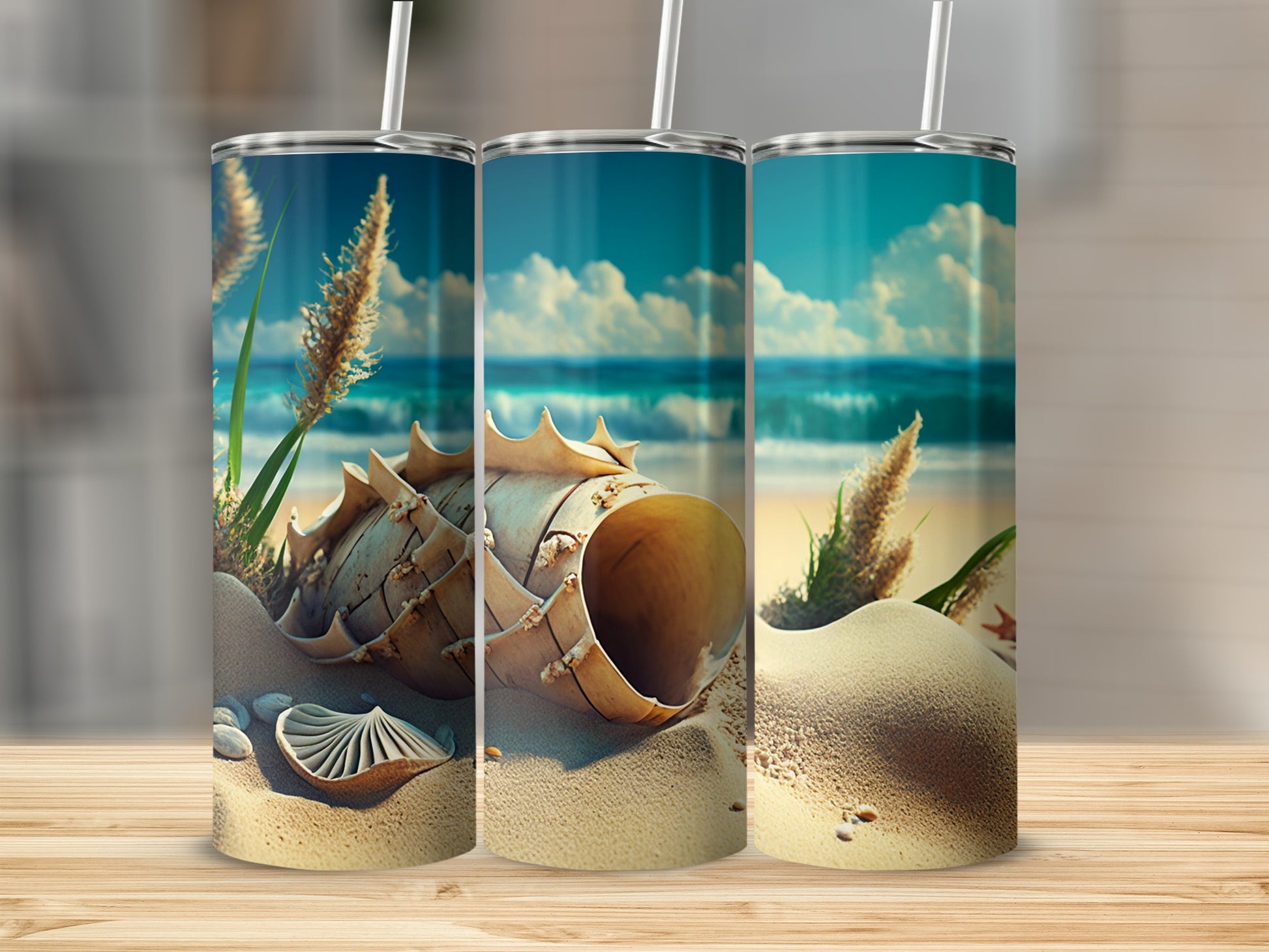 Coastal Beach Shells and Waves Travel Tumbler