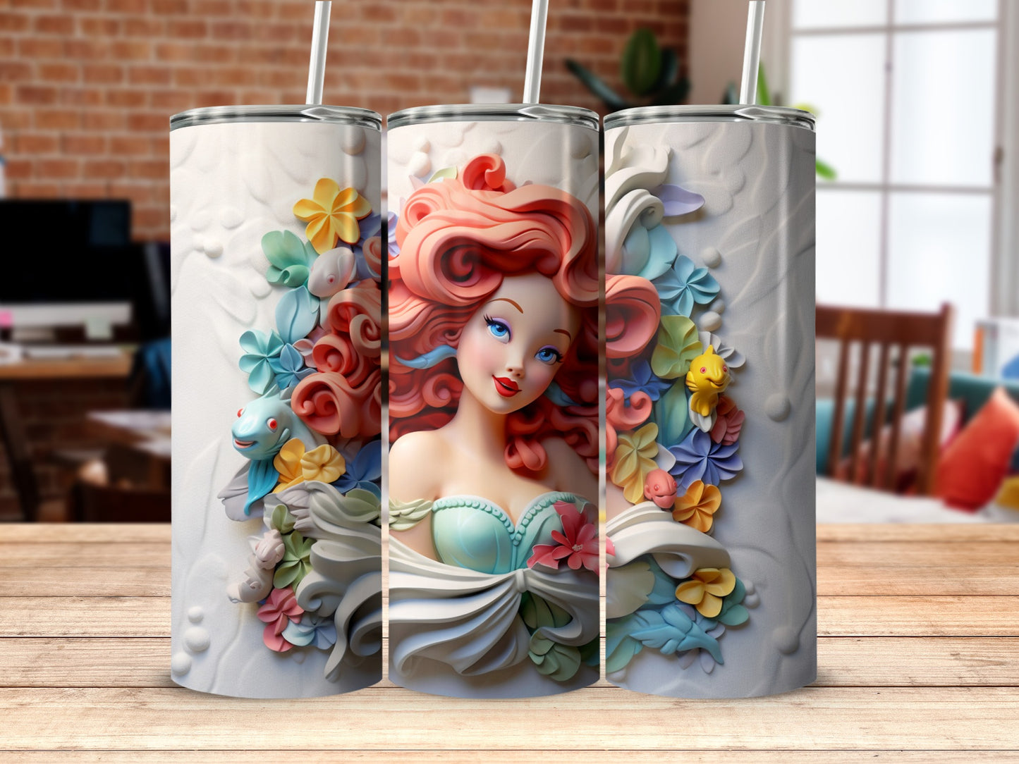 Vibrant Floral Mermaid Design Insulated Tumbler