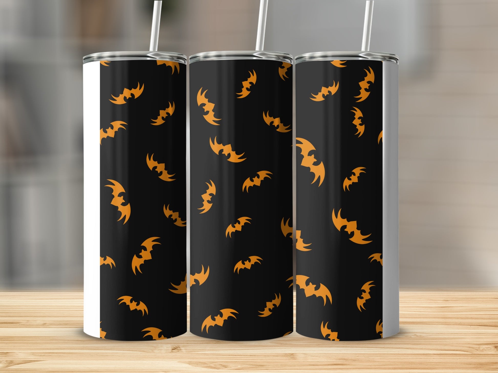 Orange Bats Halloween Pattern Black Tumbler product type