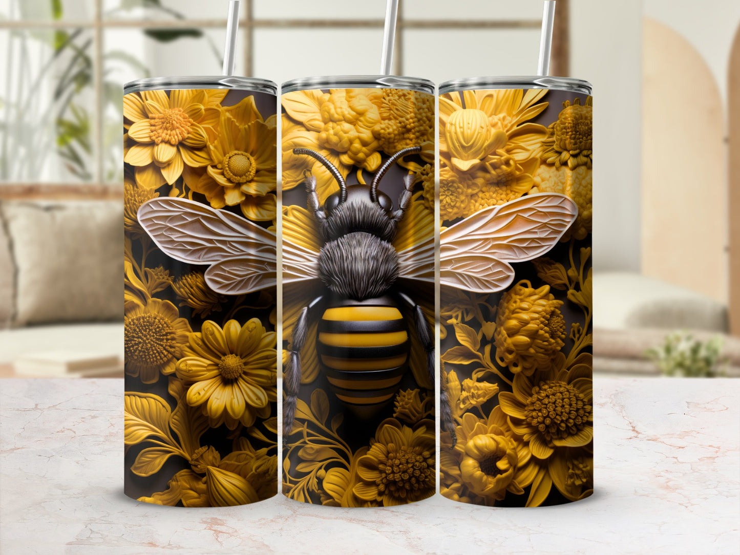 Majestic Golden Bee Yellow Floral Dark Tumbler product type