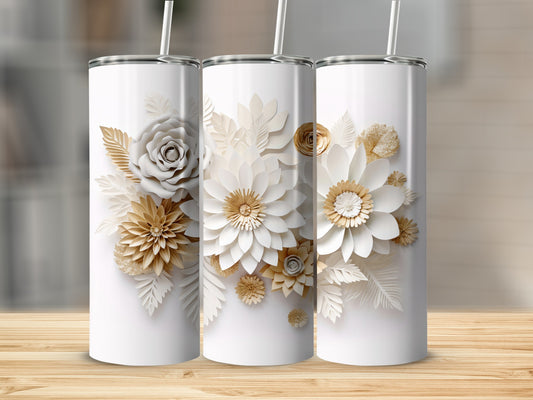 Elegant White and Gold Floral Design Drinkware Tumblers