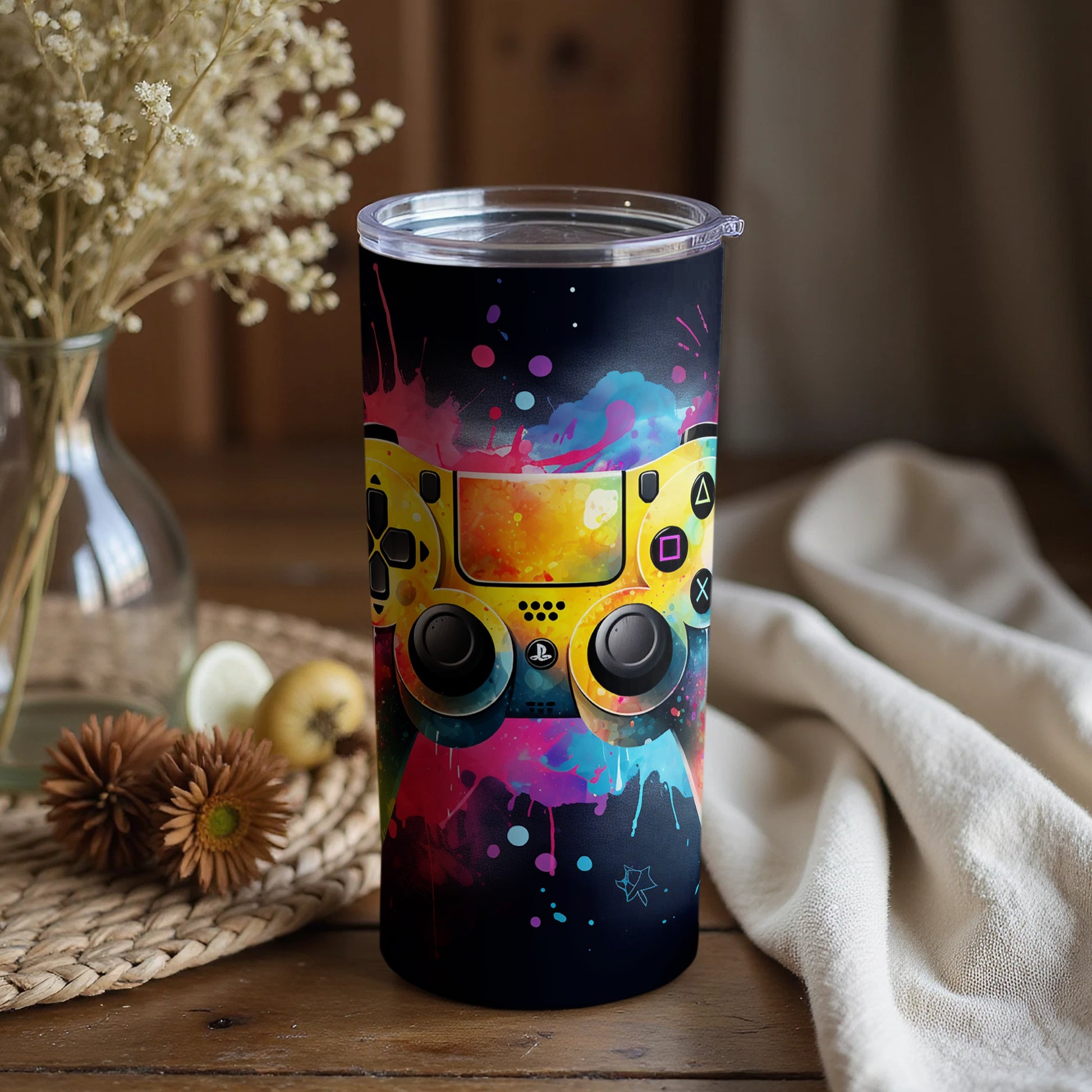 Vibrant Gaming Controller Design Tumbler Cup 20oz