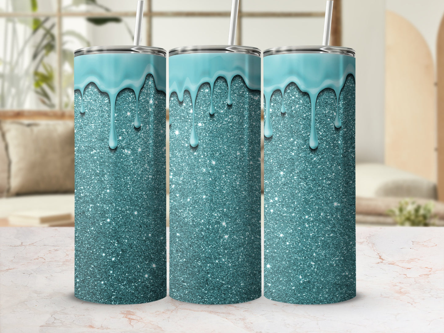 Sparkly Blue Dripping Glitter Tumbler Cup