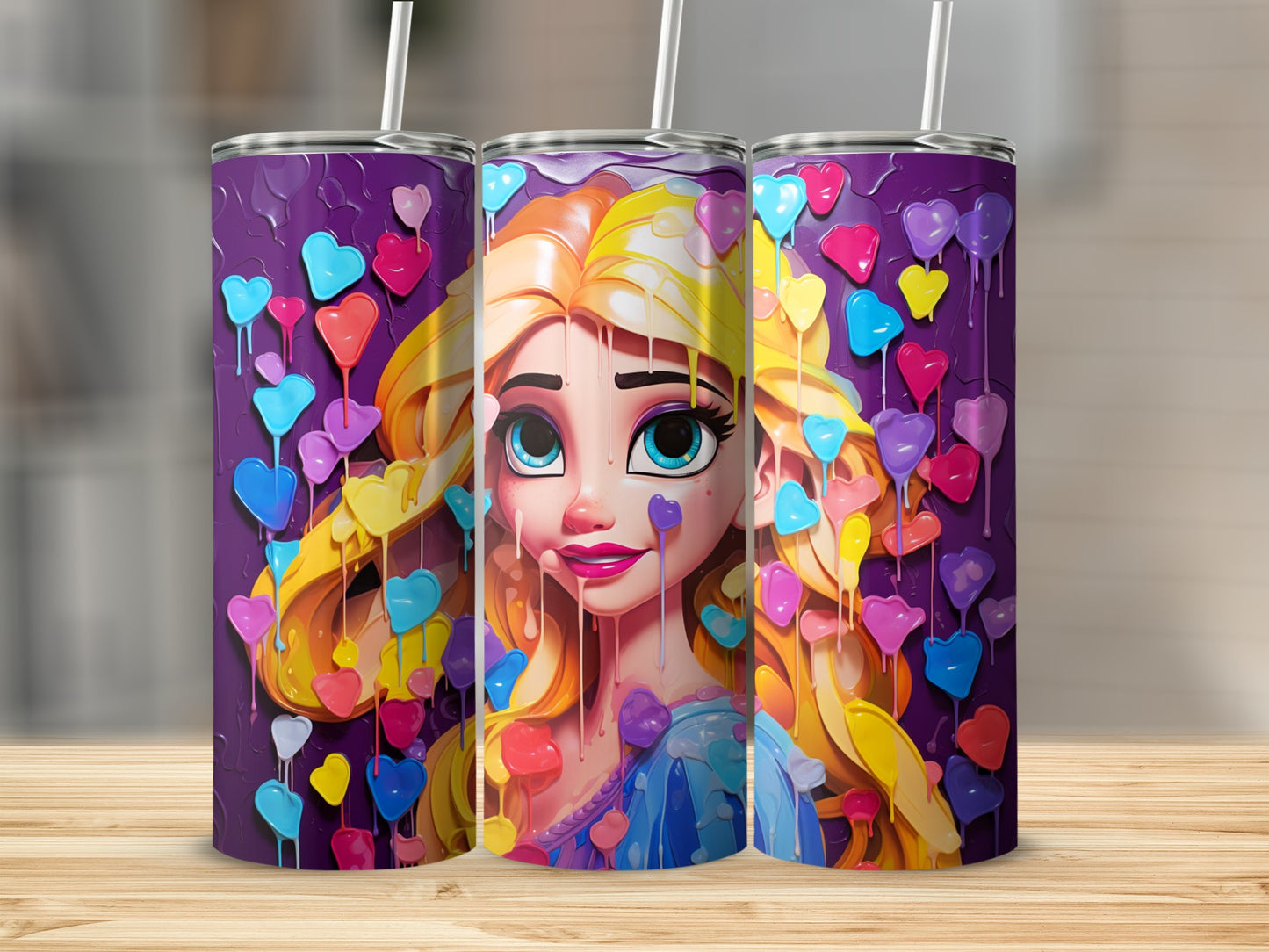 Vibrant Heart and Princess Design Beverage Tumbler
