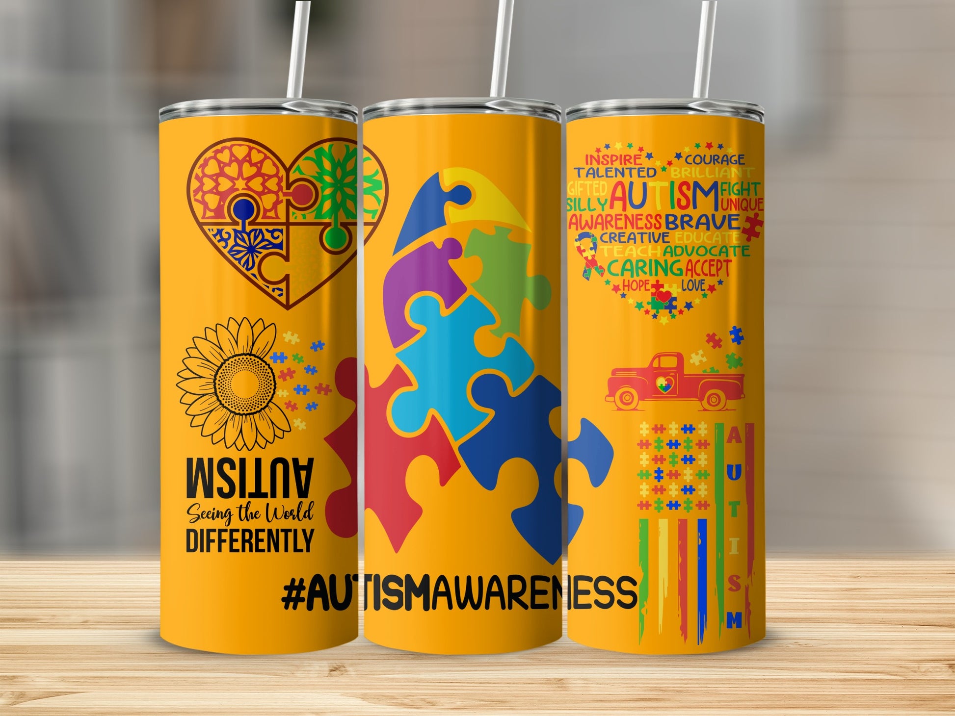 Autism Awareness Colorful Puzzle Tumbler
