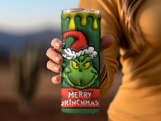 Merry Grinchmas Santa Hat Artwork Tall Drink Tumbler