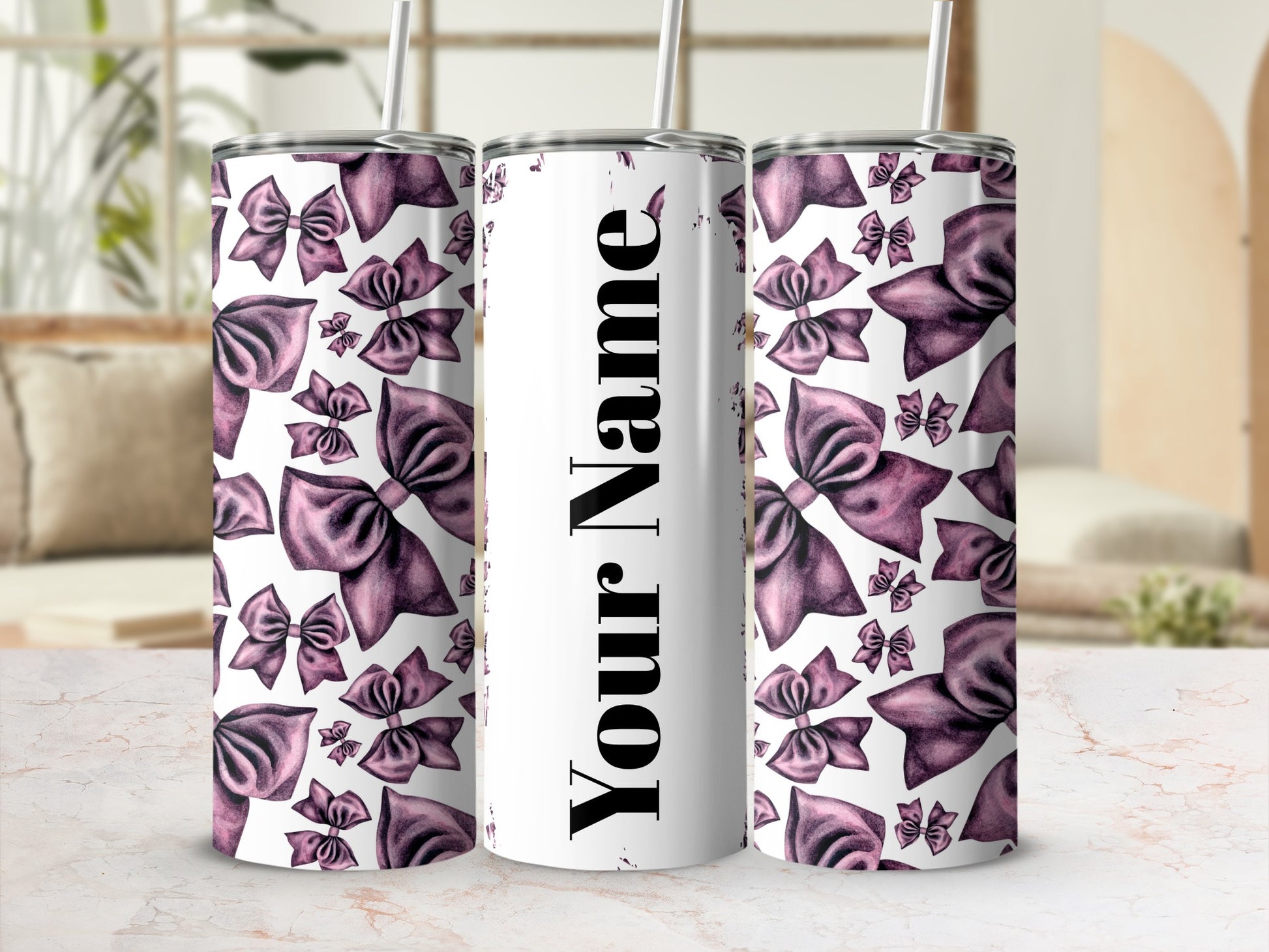 Personalized Tumbler with Purple Bow Design 20oz