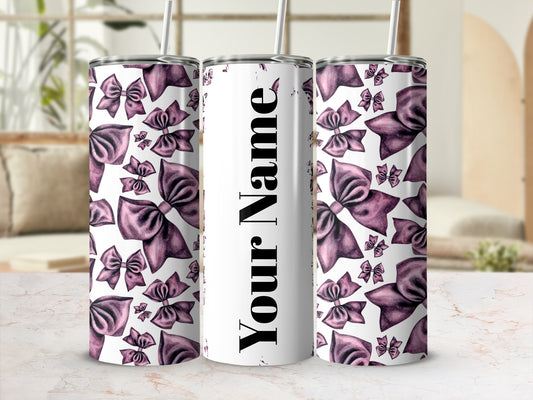 Personalized Tumbler with Purple Bow Design 20oz