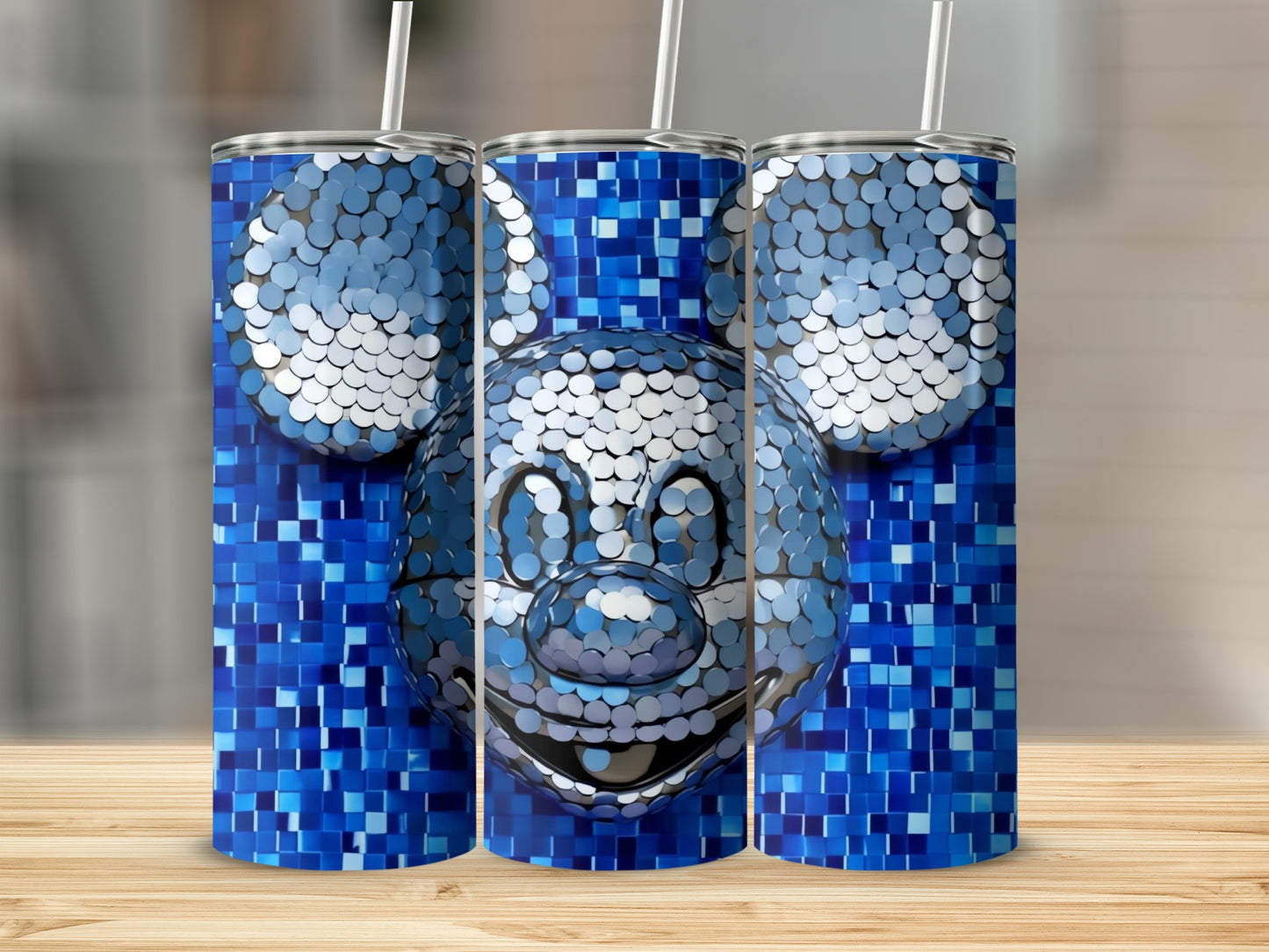 Blue Mosaic Design Tumbler with Mickey Shape