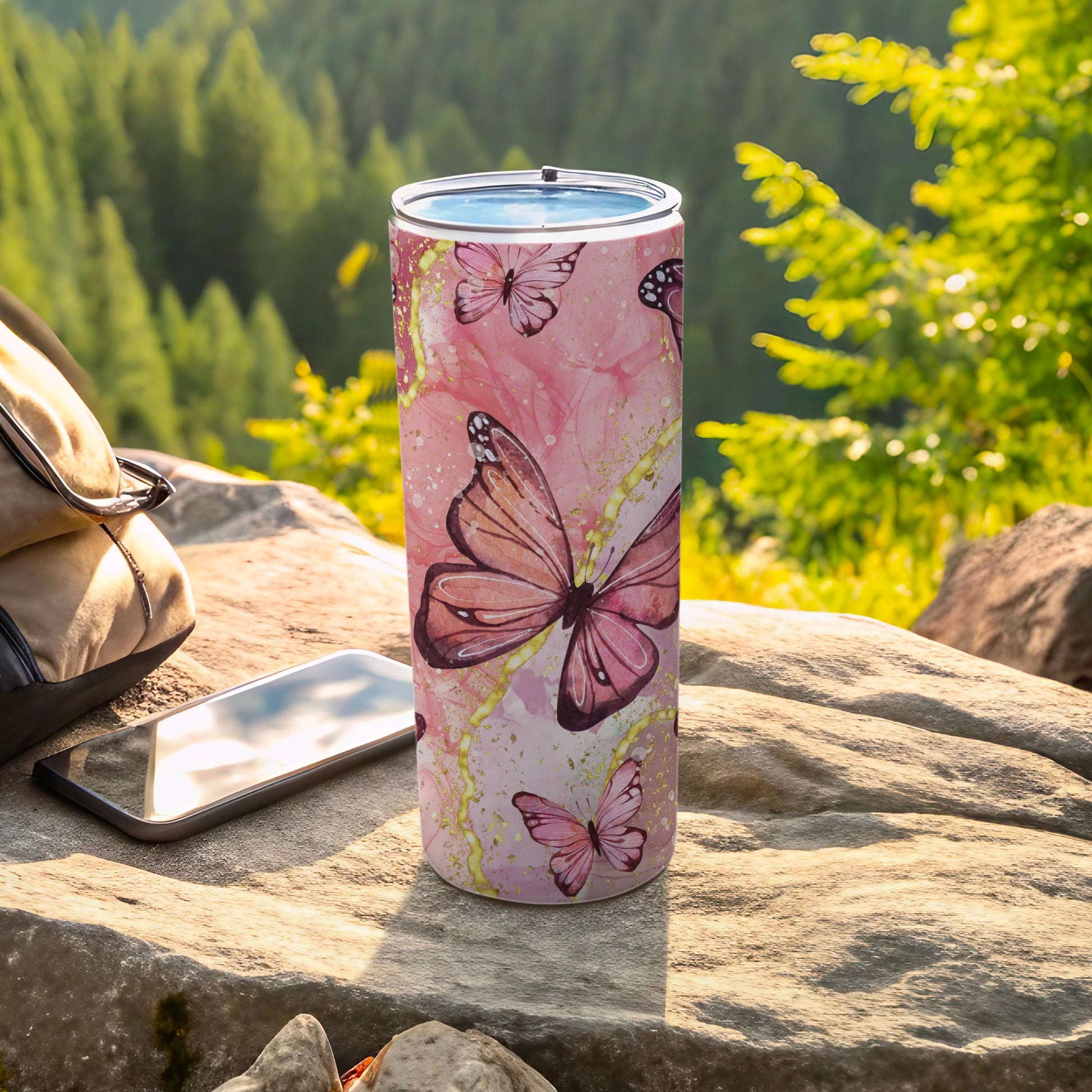 Pink Butterfly Design Insulated Tumbler Cup Product
