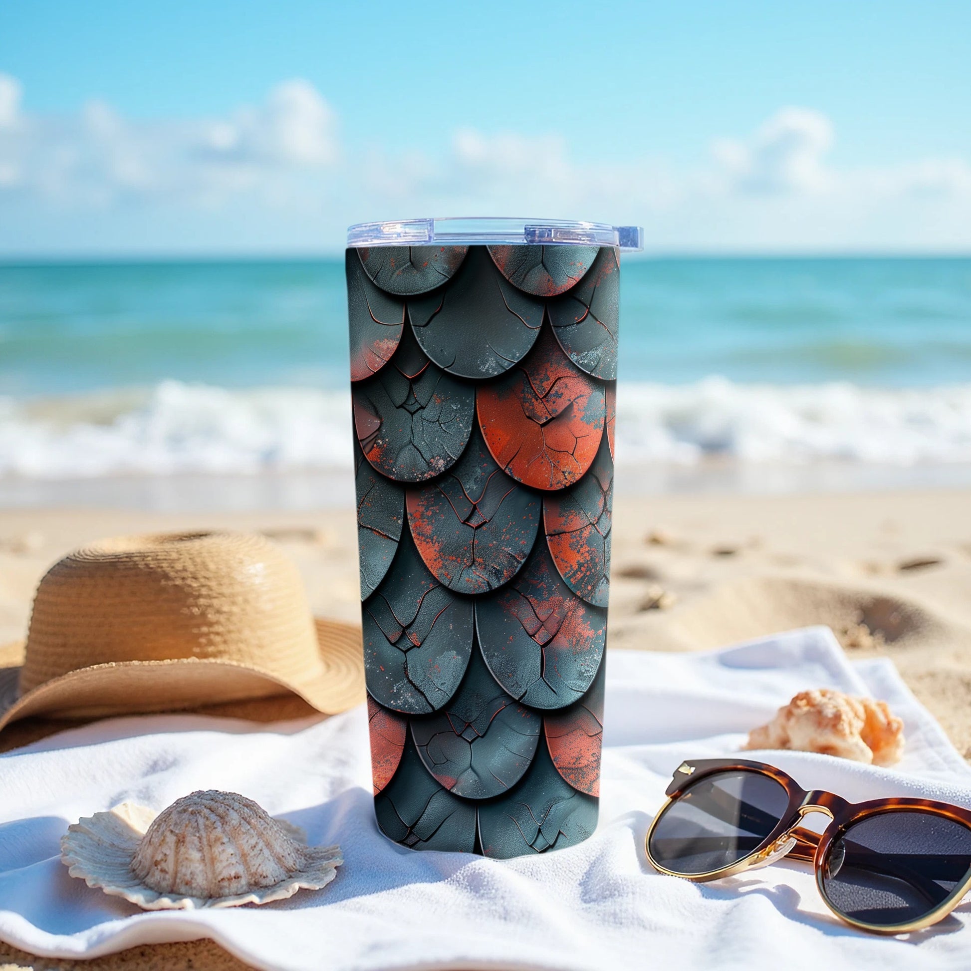 Dark Gray Red Dragon Scales Pattern Tumbler product type
