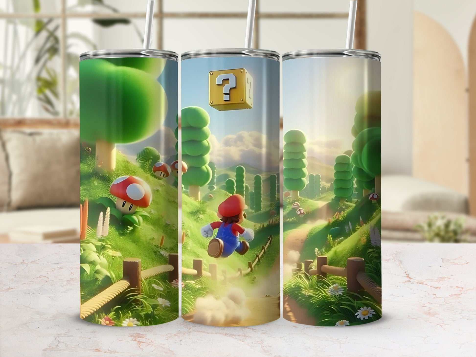 Colorful Fantasy World Tumbler with Iconic Game Art Design