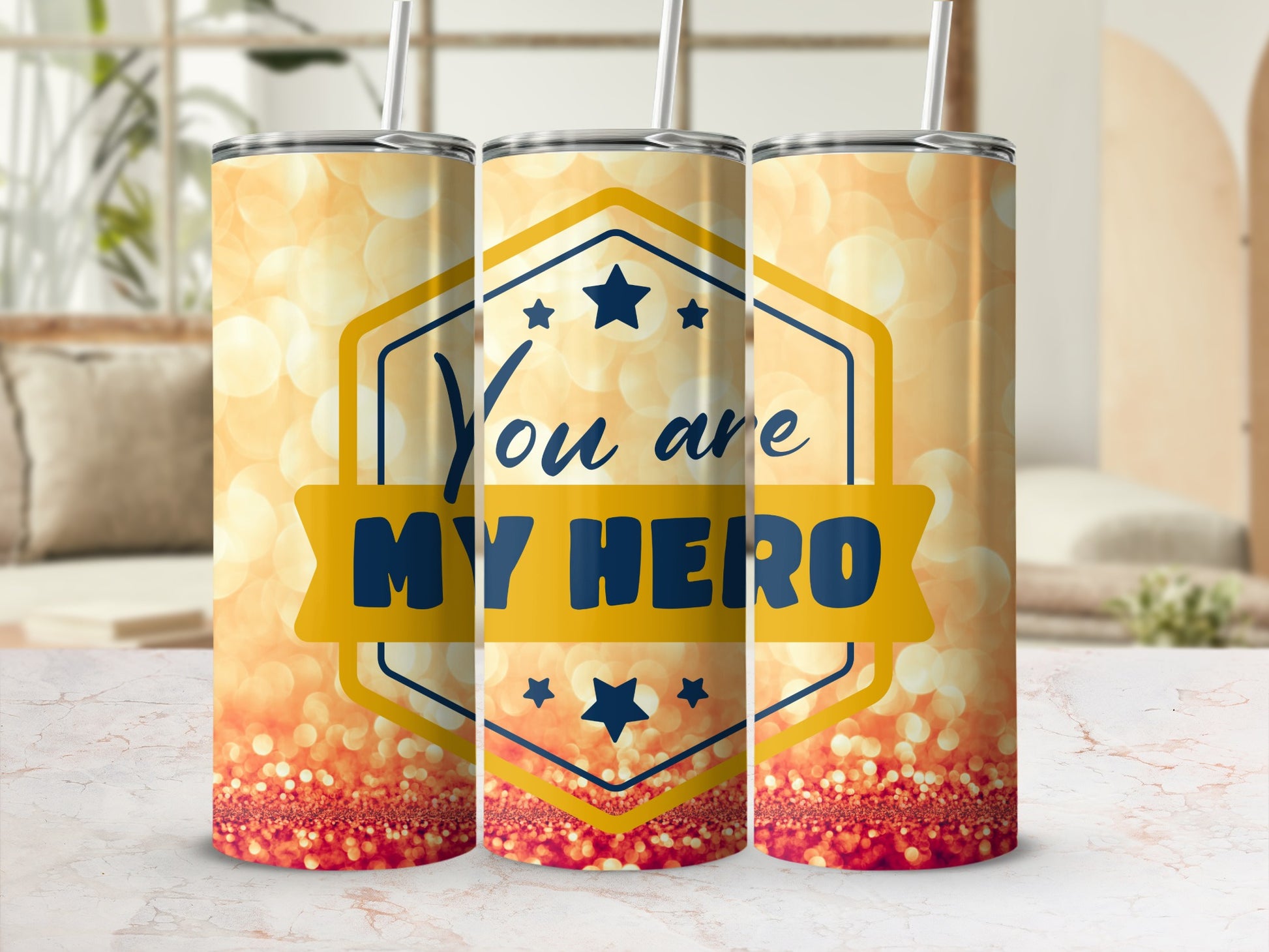 You Are My Hero Custom Gold Glitter Tumbler Product