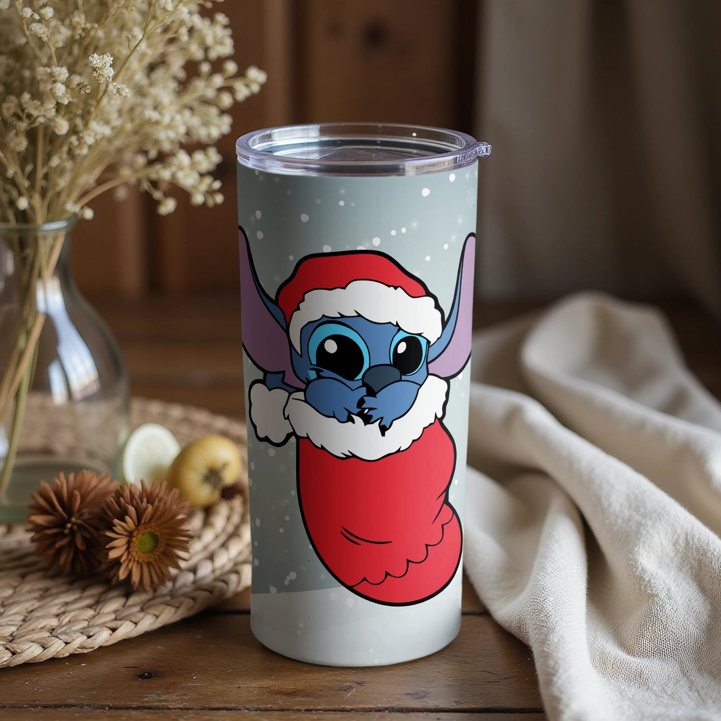 Christmas Stitch in Santa Hat Tumbler Christmas Flask