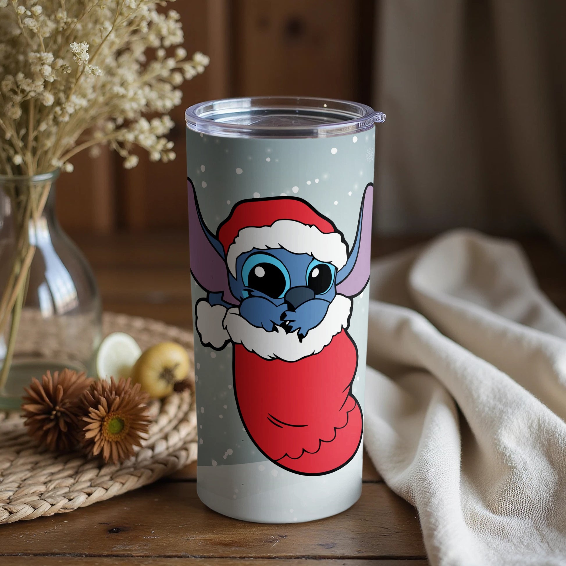 Christmas Stitch in Santa Hat Tumbler Christmas Flask