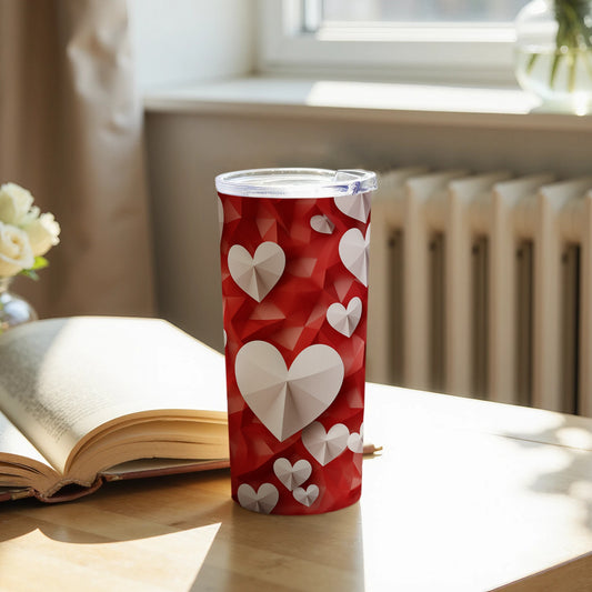 Red Tumbler with White Hearts for Loving Moments