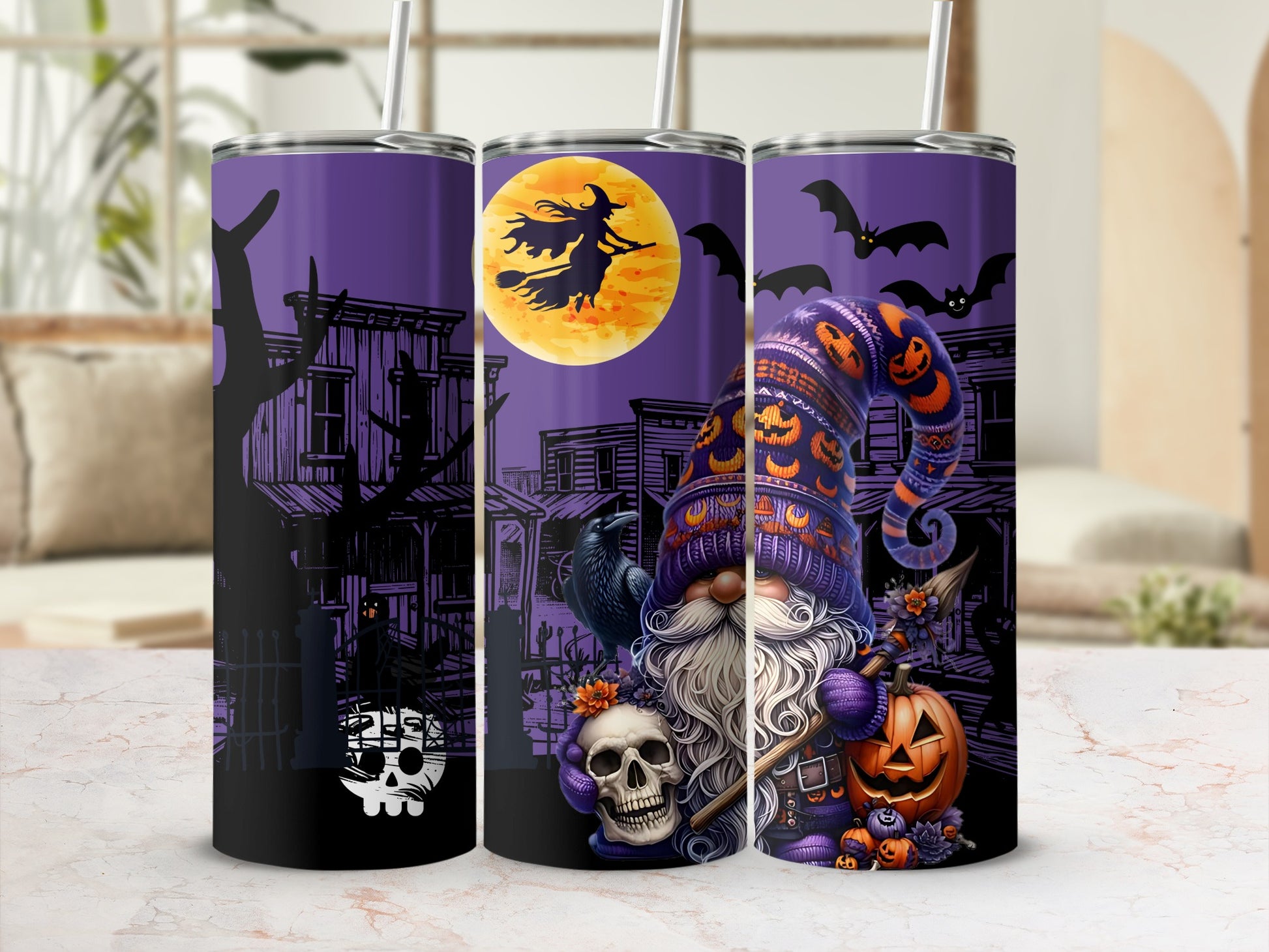 Halloween Witch Gnome and Pumpkins Tumbler Halloween Decoration