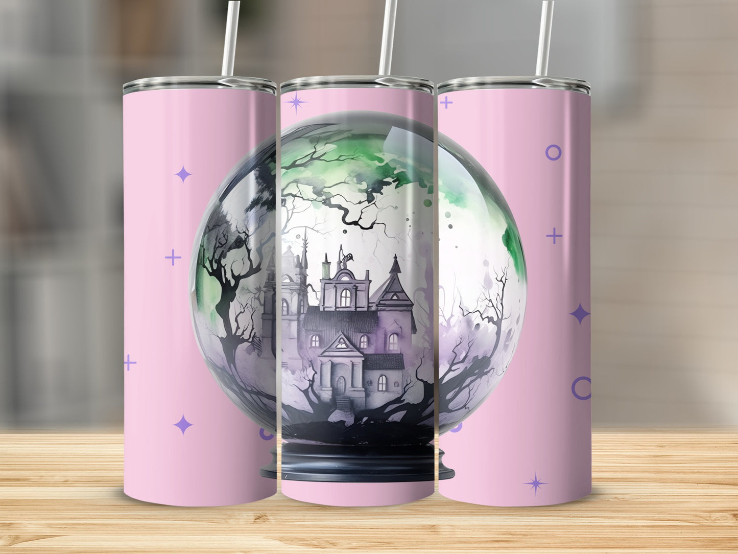 Spooky Haunted House Design Pink Stainless Tumbler
