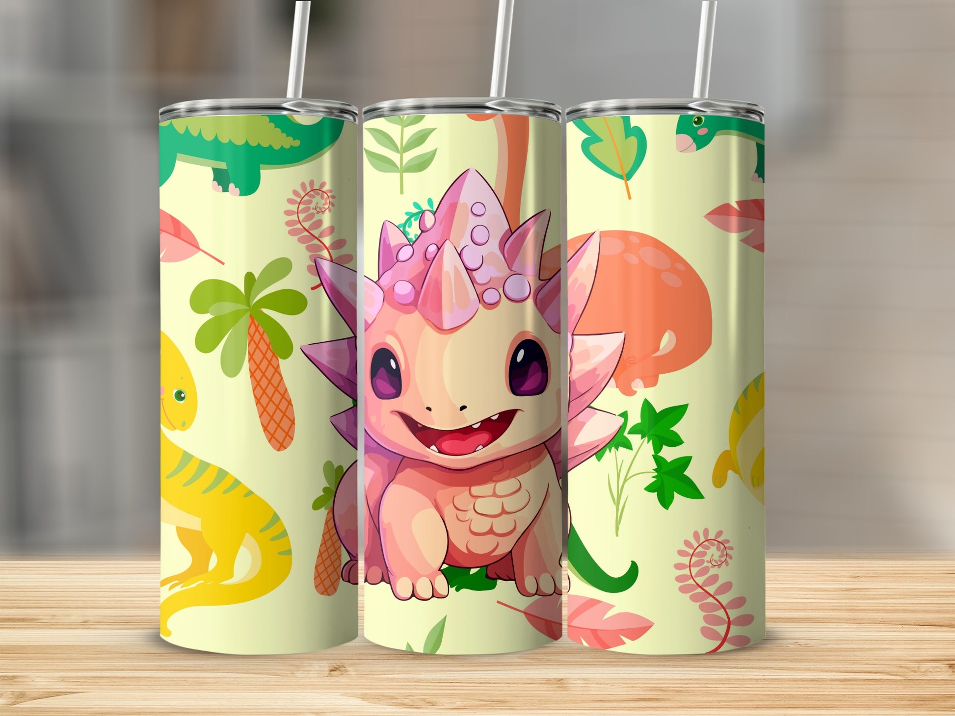 Cute Dinosaur Themed Tumbler with Straw for Kids