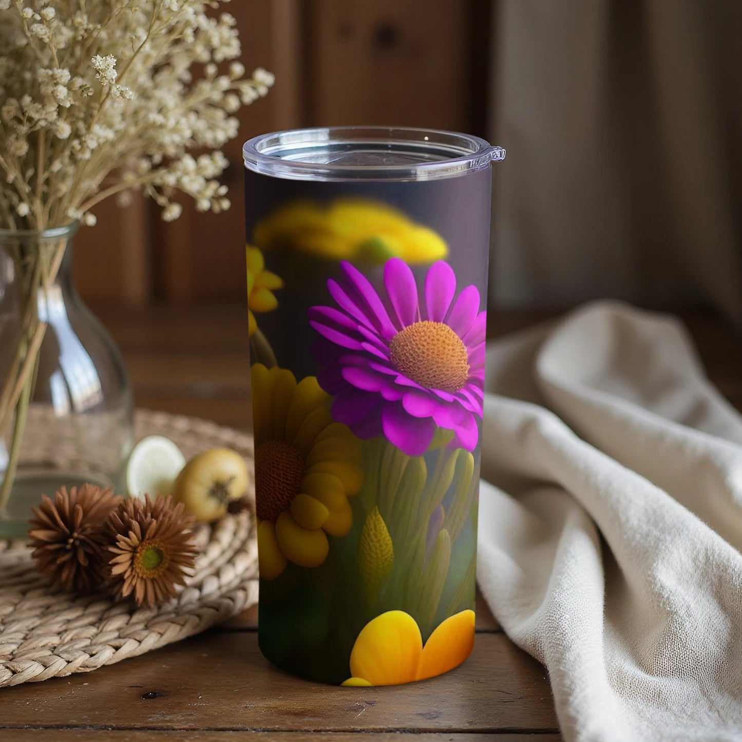 Bright Floral Pattern Insulated Travel Tumbler