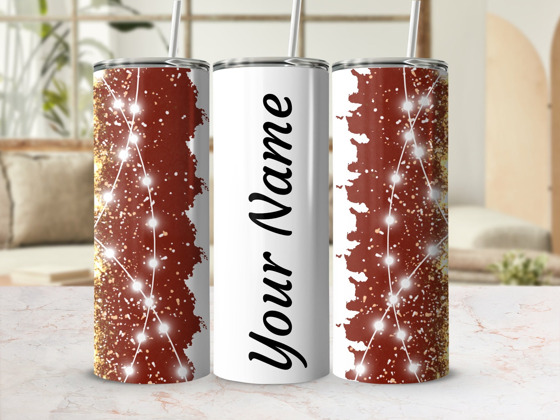Personalized Glitter Custom Name Tumbler with Straw