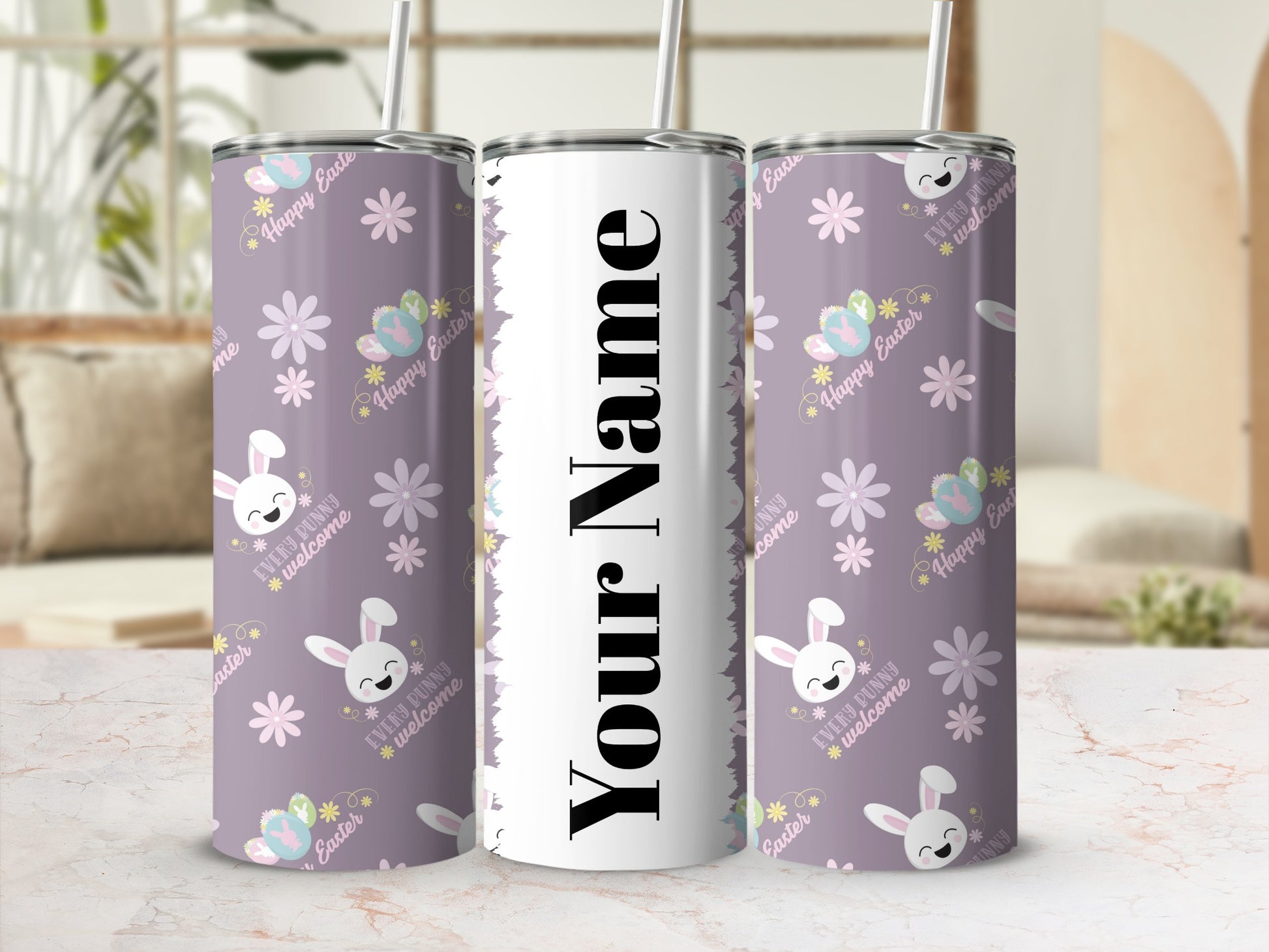 Personalized Happy Easter Bunny and Egg Design Tumbler