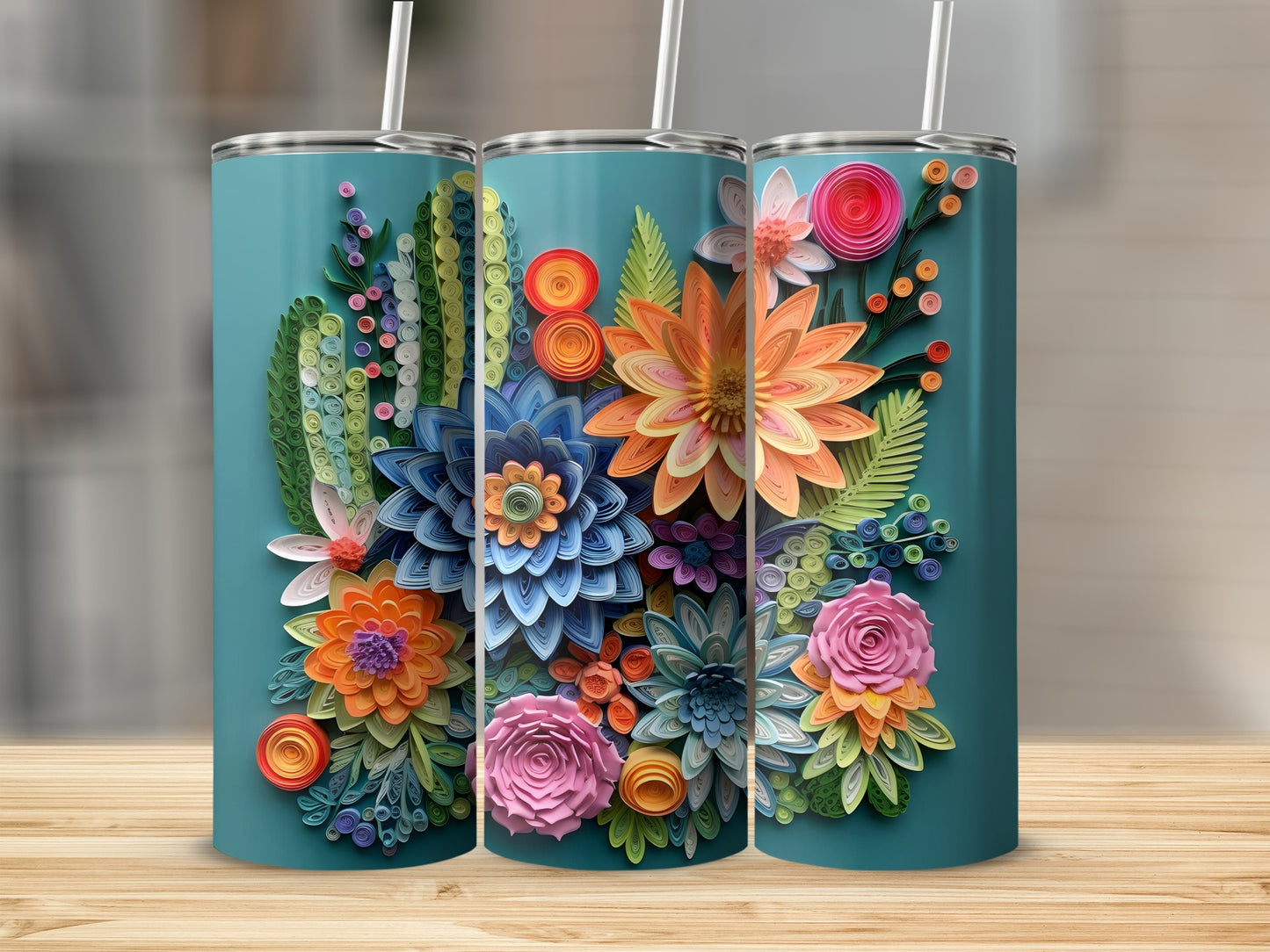 Colorful Floral Design Insulated Tumbler Cup