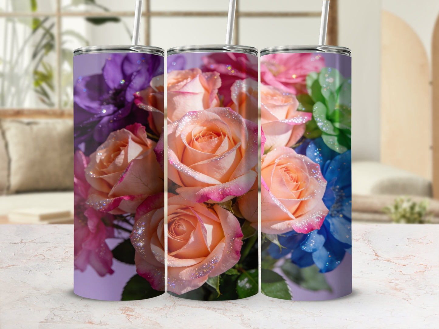 Vibrant Flower Bouquet Design Insulated Tumbler Cup