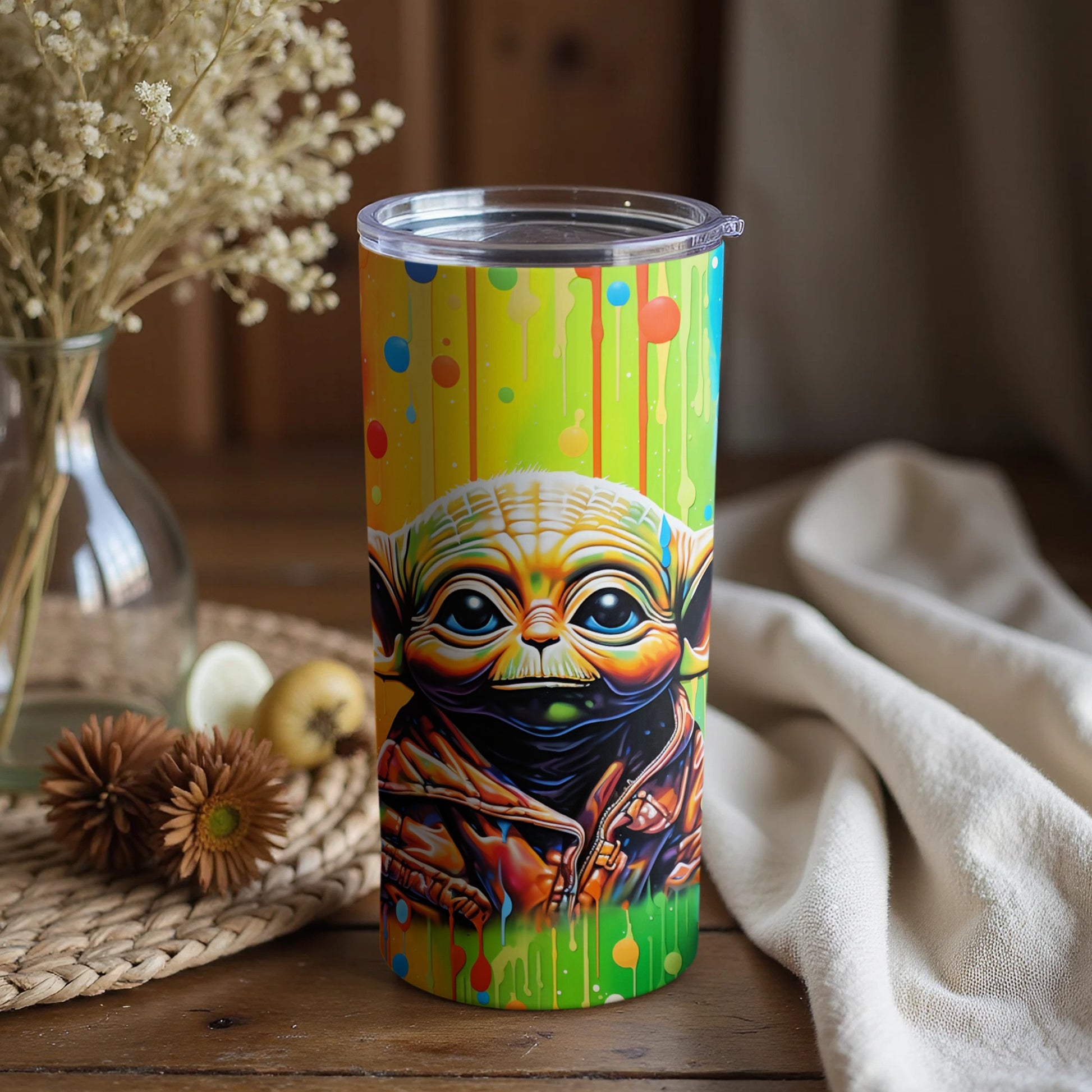 Colorful Yoda Art Tumbler for Hot and Cold Beverages