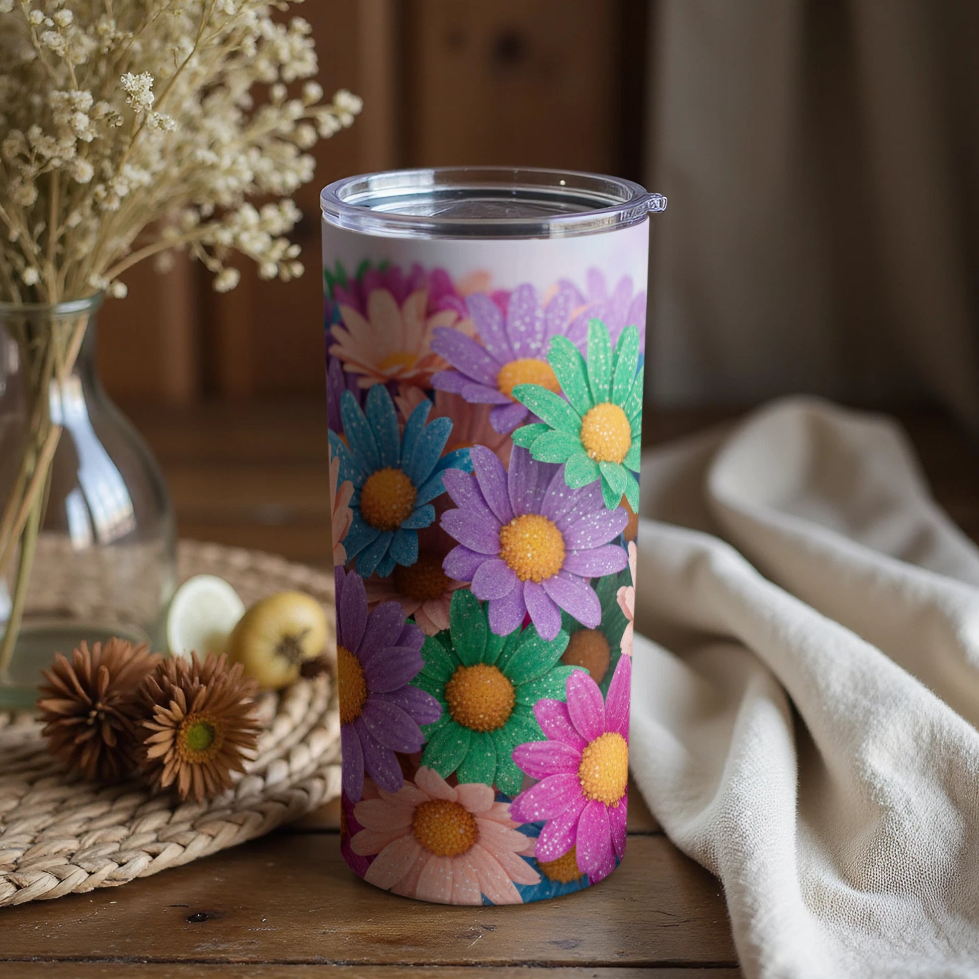 Colorful Floral Print Insulated Tumbler with Lid