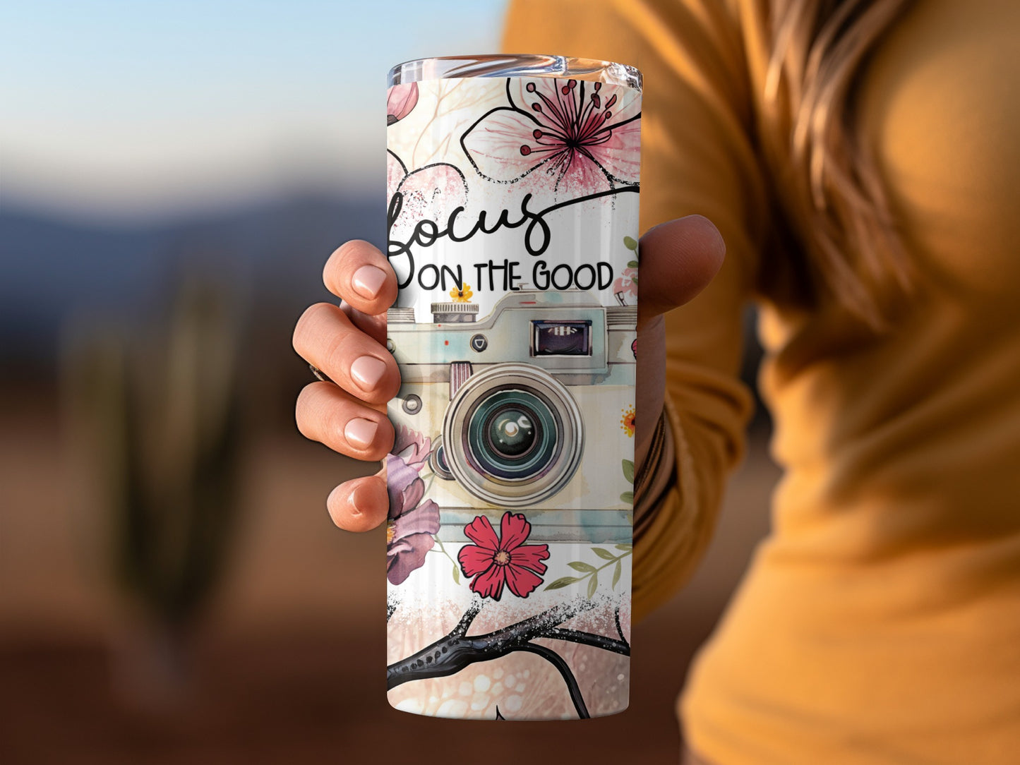 Focus On The Good Floral Camera Art Tumbler
