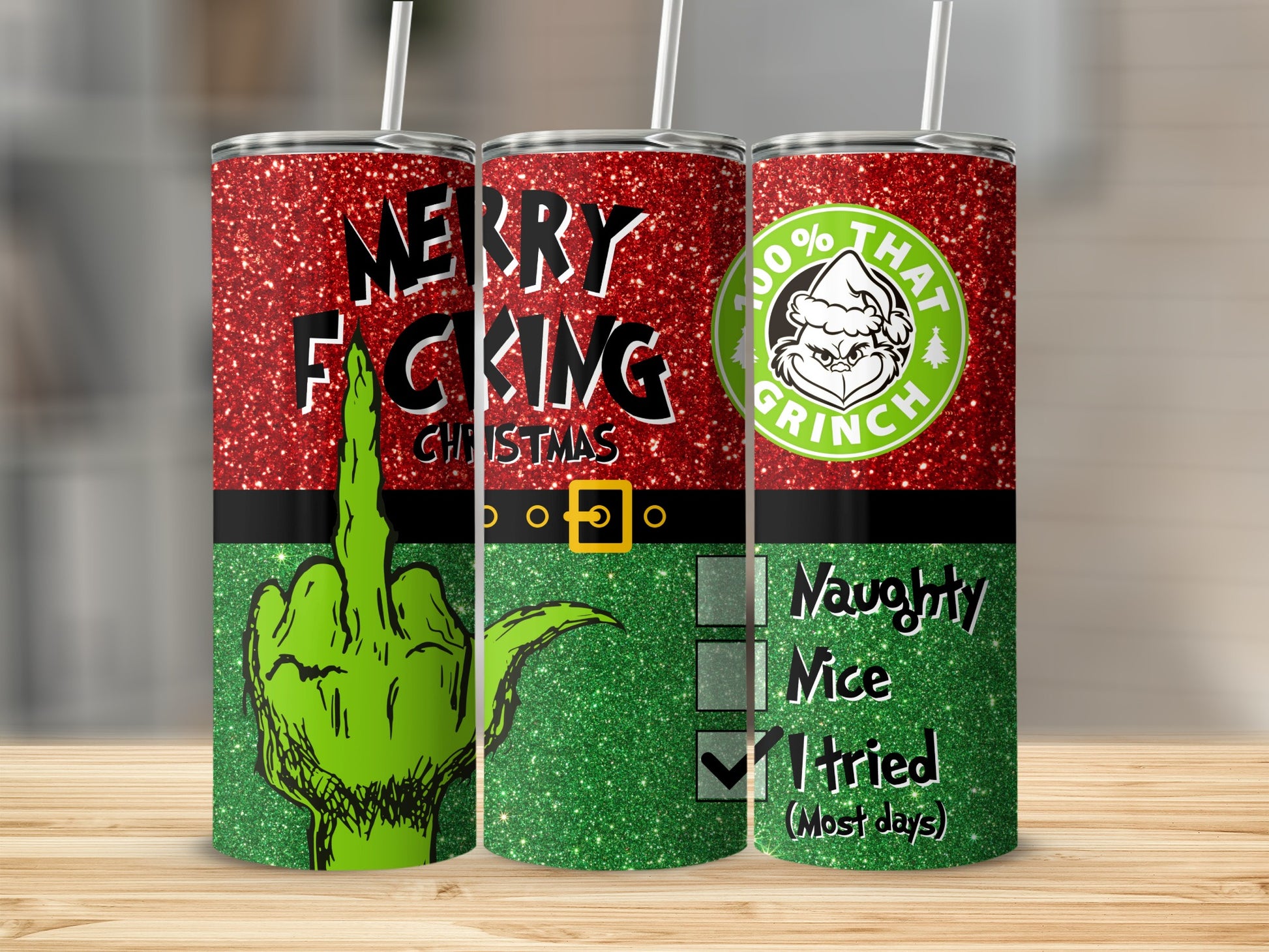 Merry Grinch Christmas Naughty Nice Funny Cup