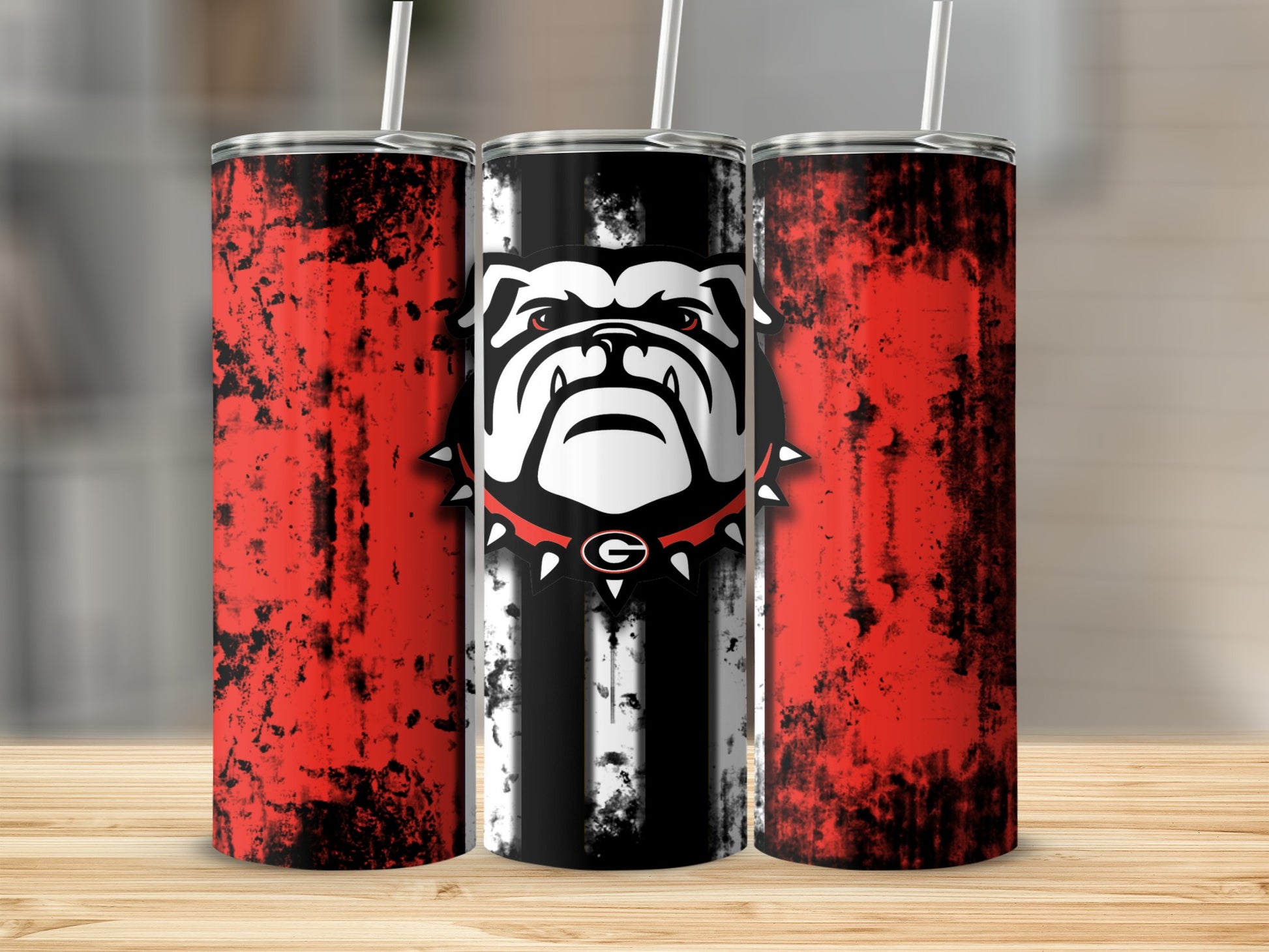 Distressed Bulldog Design Tumbler with Straw