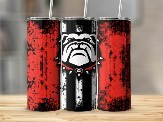 Distressed Bulldog Design Tumbler with Straw